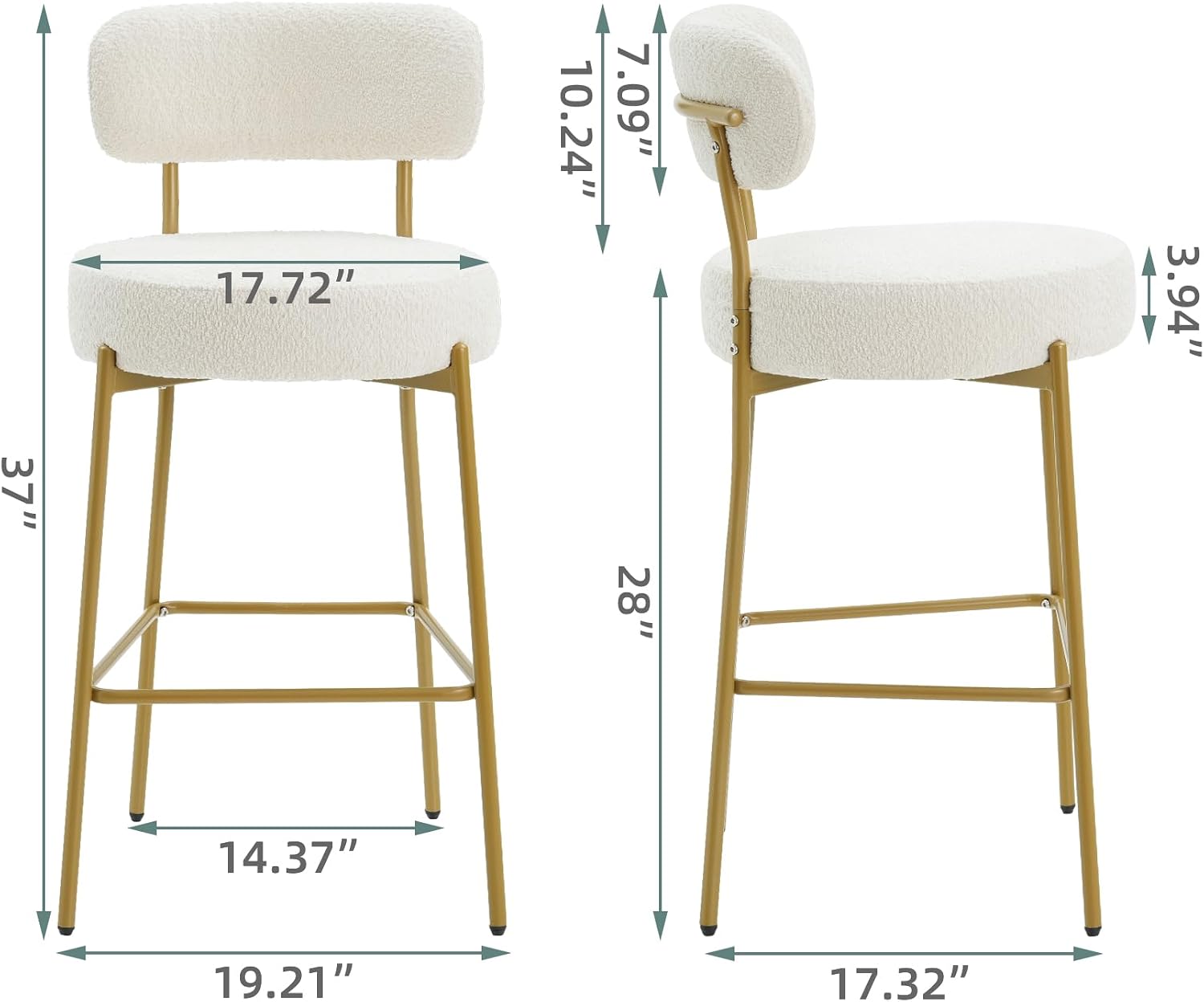 Detalle 2 de AurnaGle 28-Inch Boucle Bar Stools, Set of 3, with Backs and Gold Legs