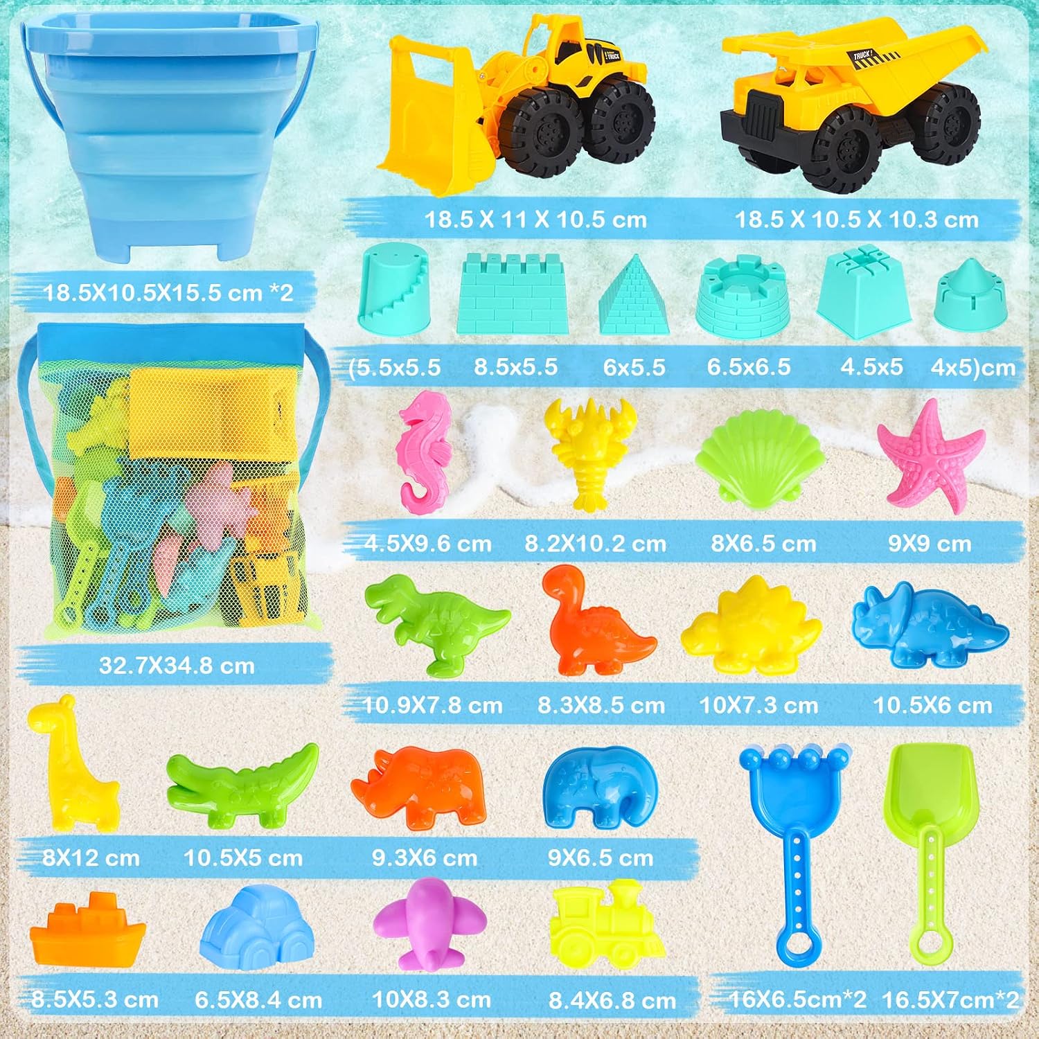 Detalle de FHOZGECY Beach Sand Toys: 31-Piece All-In-One Sandbox Set for Kids
