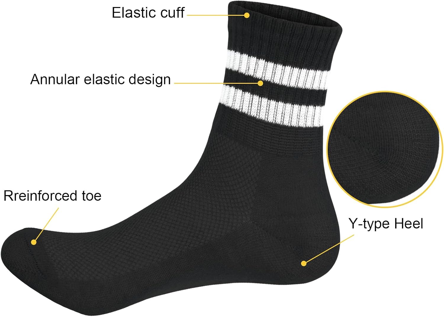 Thumbnail 3 de ouhos 6 Pairs School Socks (Age 6–12) – White/Black Cotton Rich Striped Crew Socks