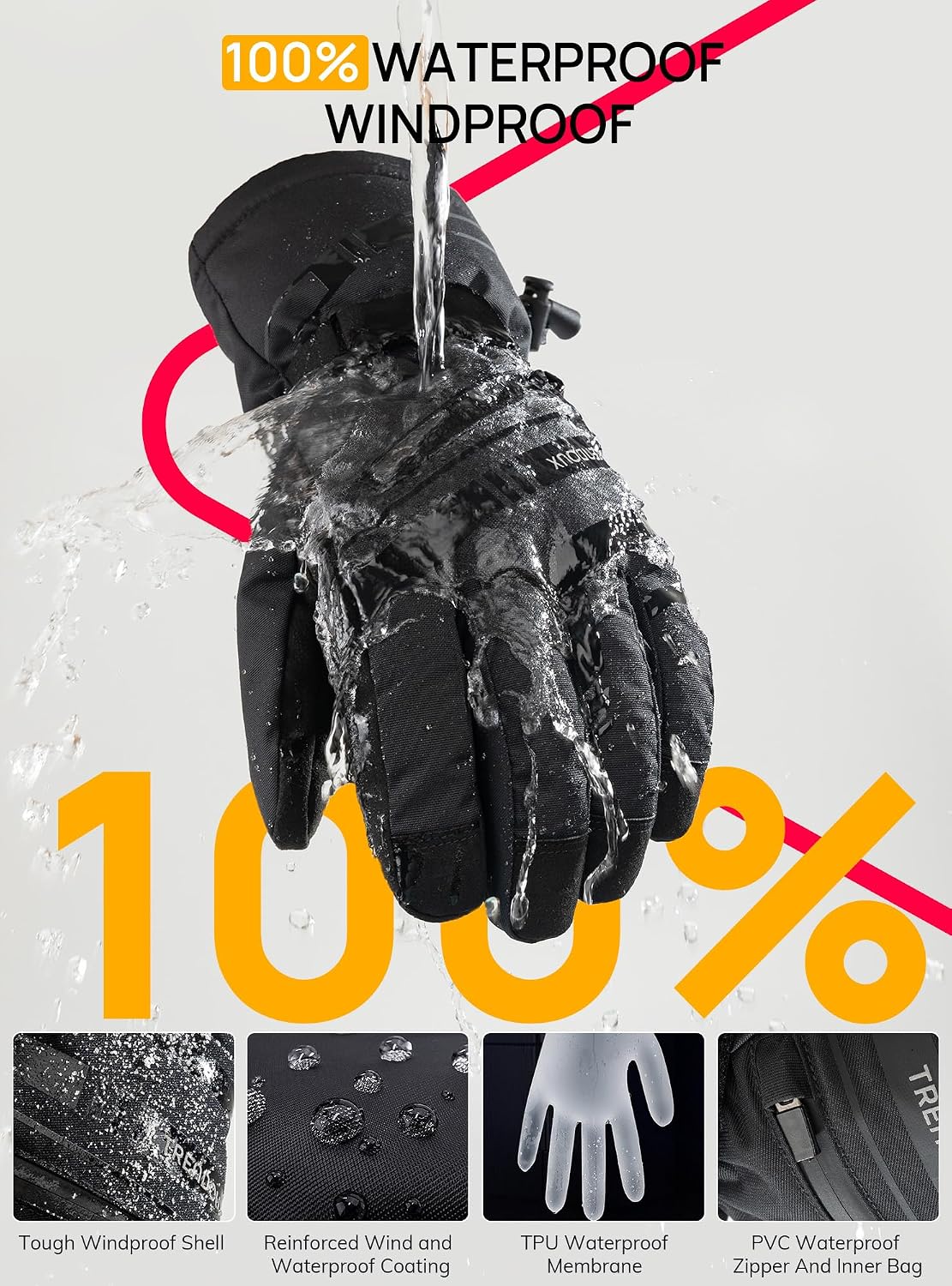 Detalle 2 de TRENDOUX Waterproof Touchscreen Ski Gloves -40°F