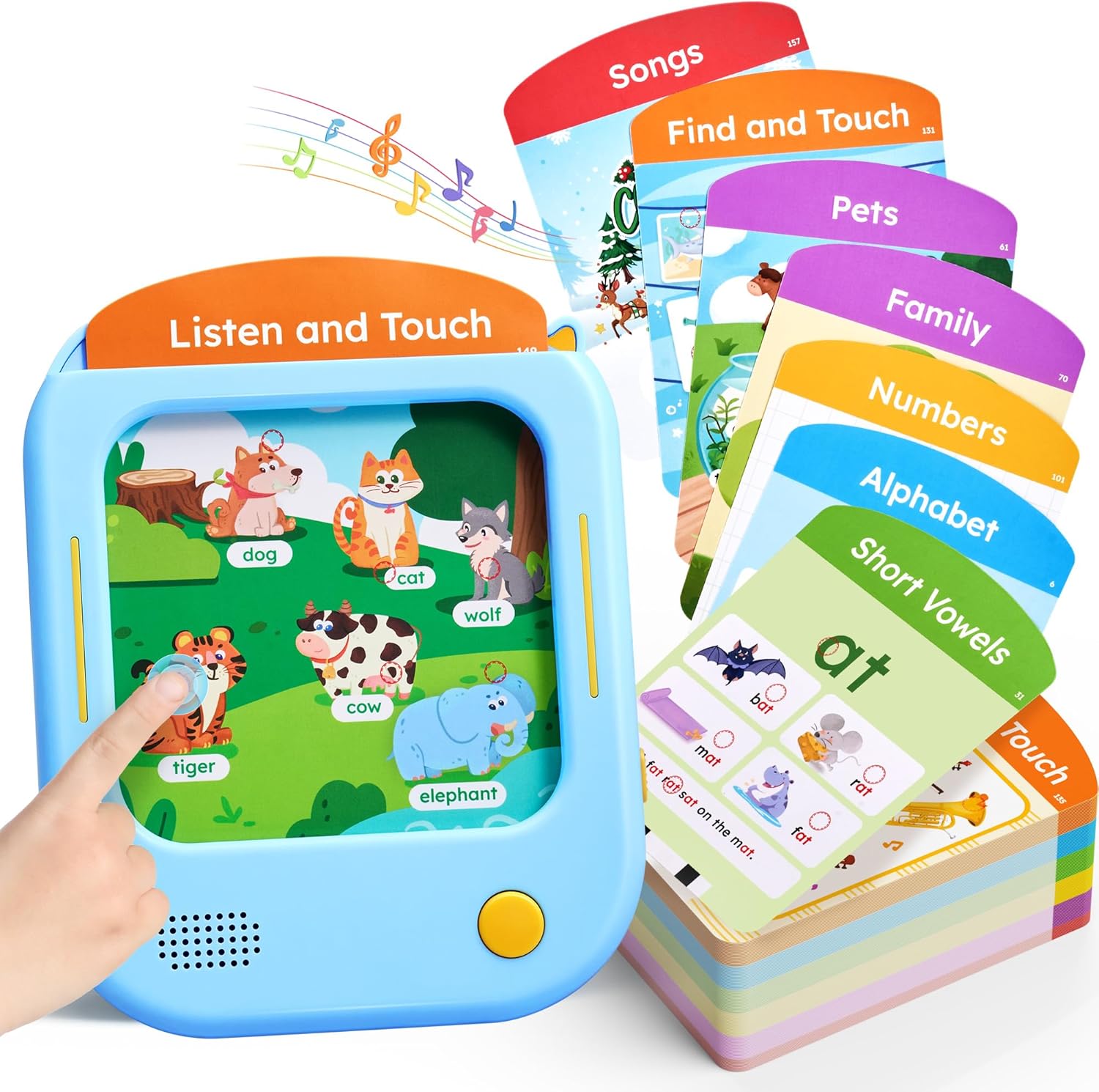JoyCat Kids Learning Tablet (screen-free) with 156 tap-to-read flash cards and 20 listen & find games