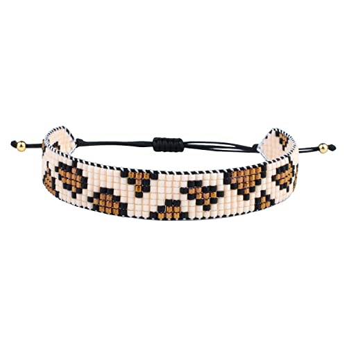Detalle de KELITCH Pulsera de Perlas de Semillas con Estampado de Leopardo – Miyuki y Cordon de Algodón