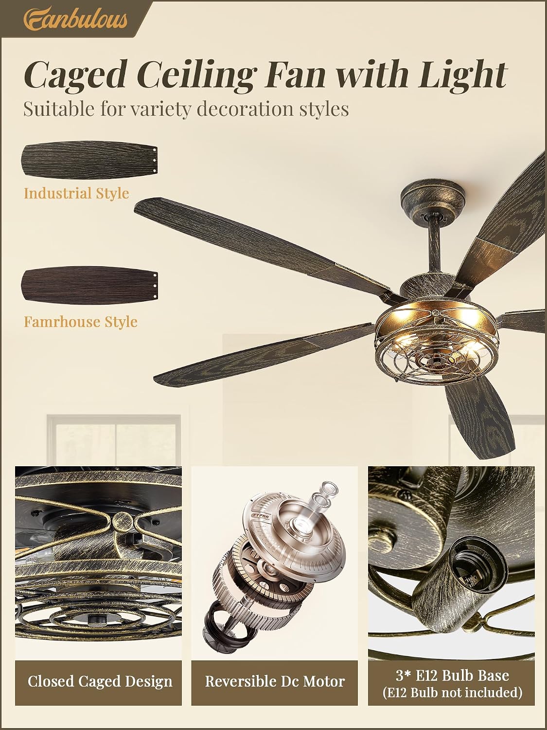 Detalle de Fanbulous Ceiling Fan with Light, 60-Inch