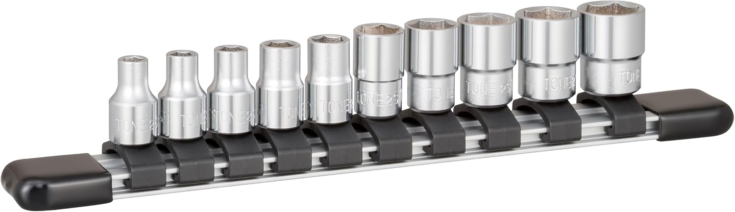 Detalle de トネ(TONE) HS210 ソケットセット 6角・差込角6.35mm、10サイズ・ホルダー付