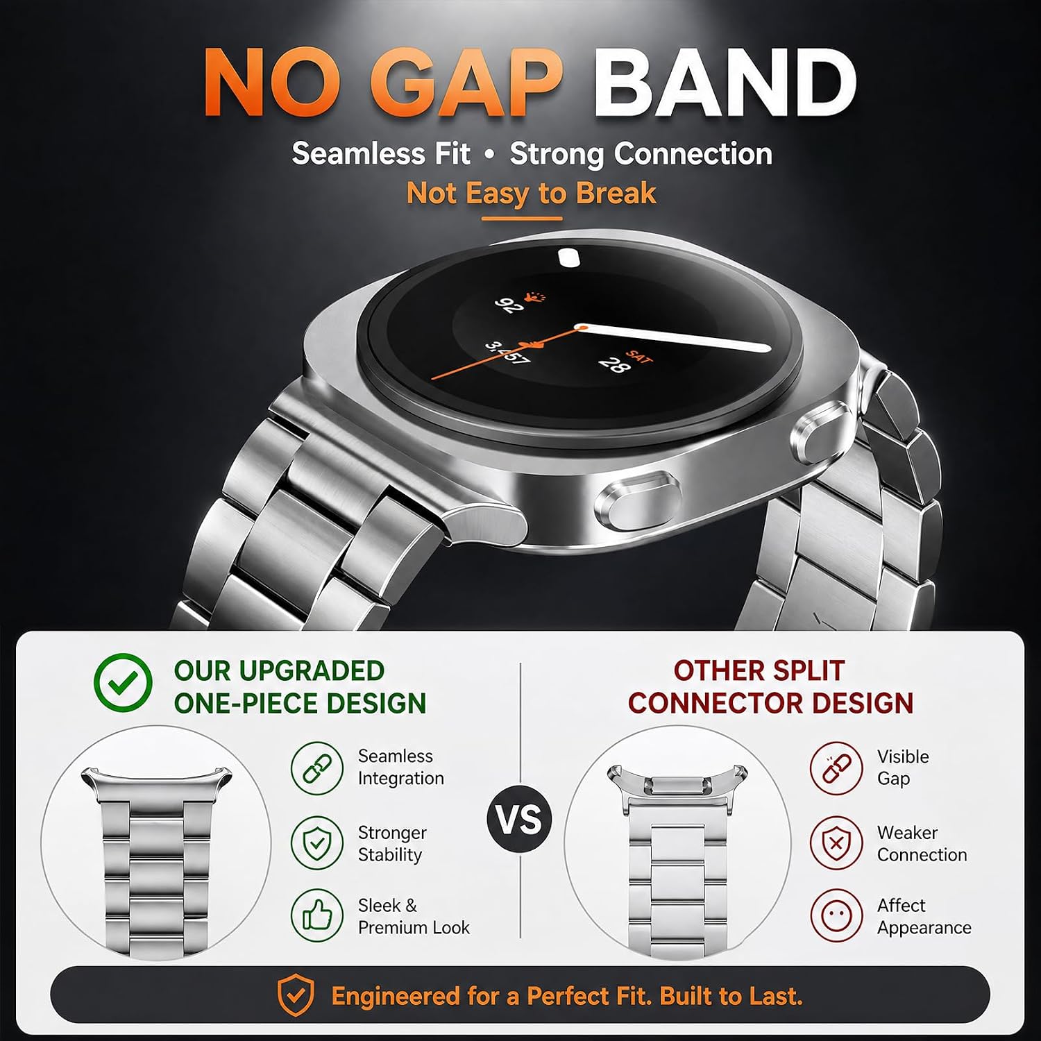 Detalle de SPGUARD Metal Band for Samsung Galaxy Watch 9/8, Stainless Steel, No-Gap Design