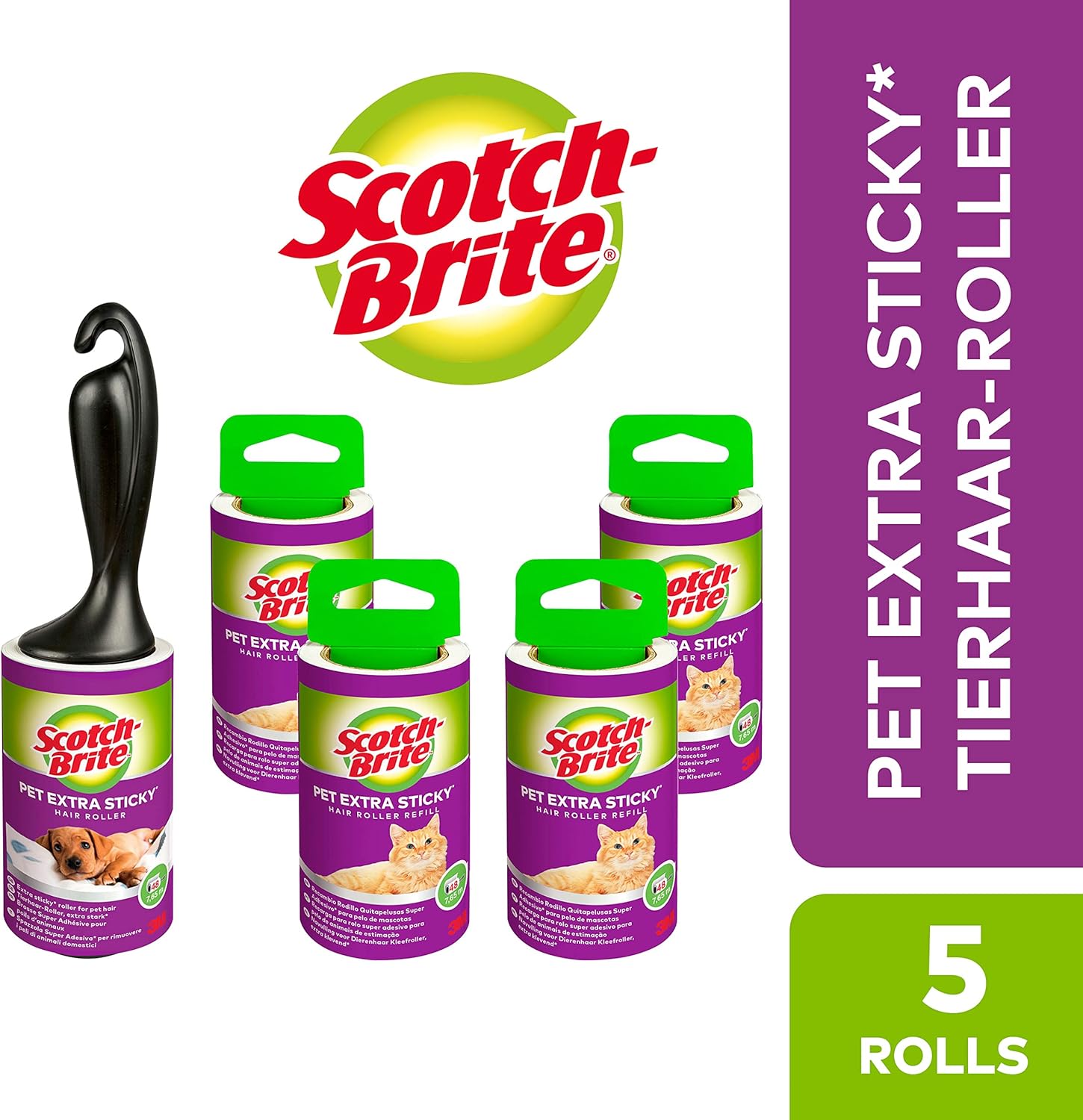 Thumbnail 6 de Scotch-Brite Pet Extra Sticky Fusselrolle – 240 Blätter, 5 Rollen + Abroller, gegen Katzen- und Hundehaare