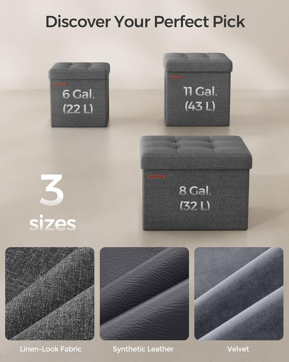 Thumbnail 5 de SONGMICS Storage Ottoman Set of 2 (LSF028G41) – storage bench, footrest and bed-end stool, dark grey