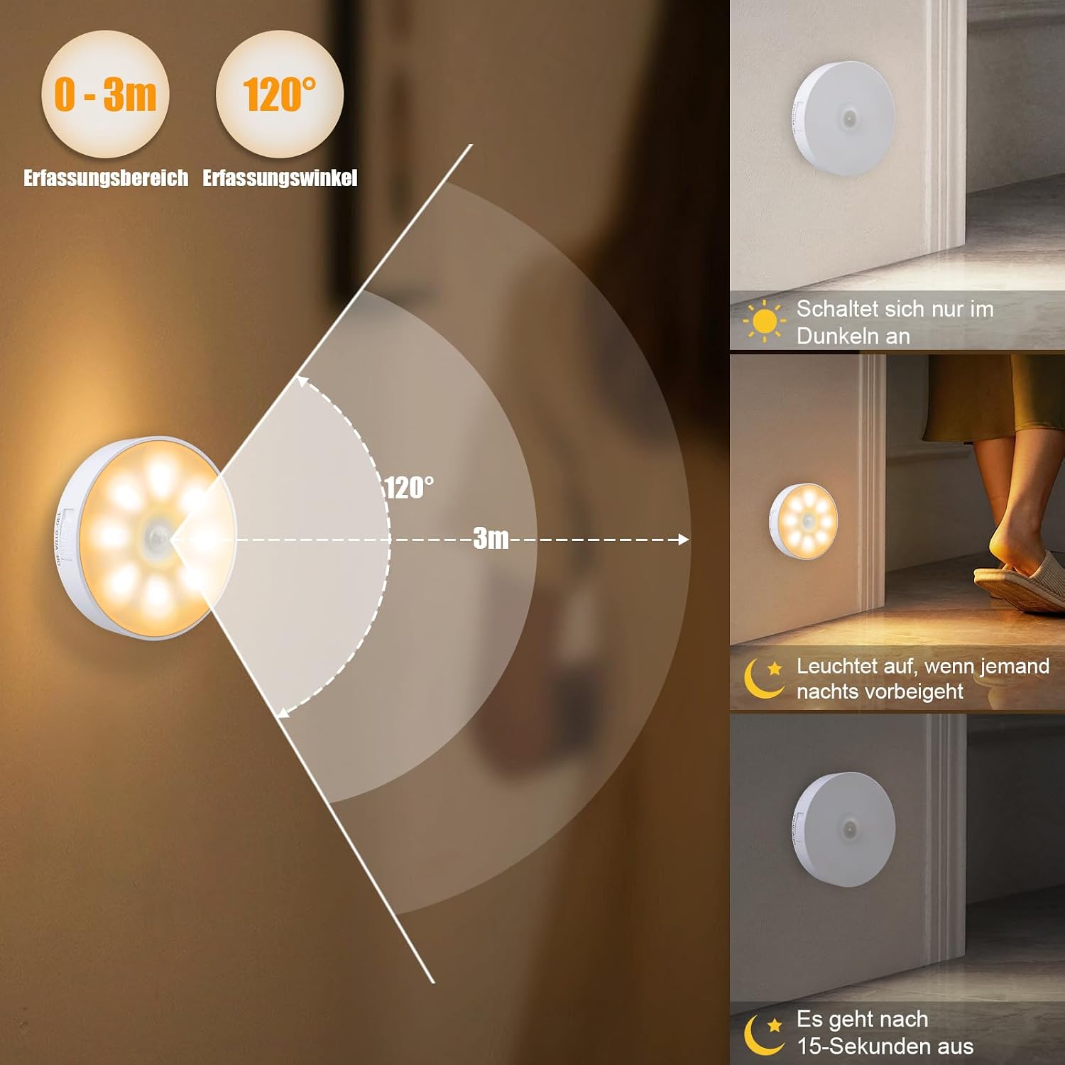 Thumbnail 5 de Electight 3-delige bewegingssensorlamp met 8 LED’s, USB en magneetbevestiging