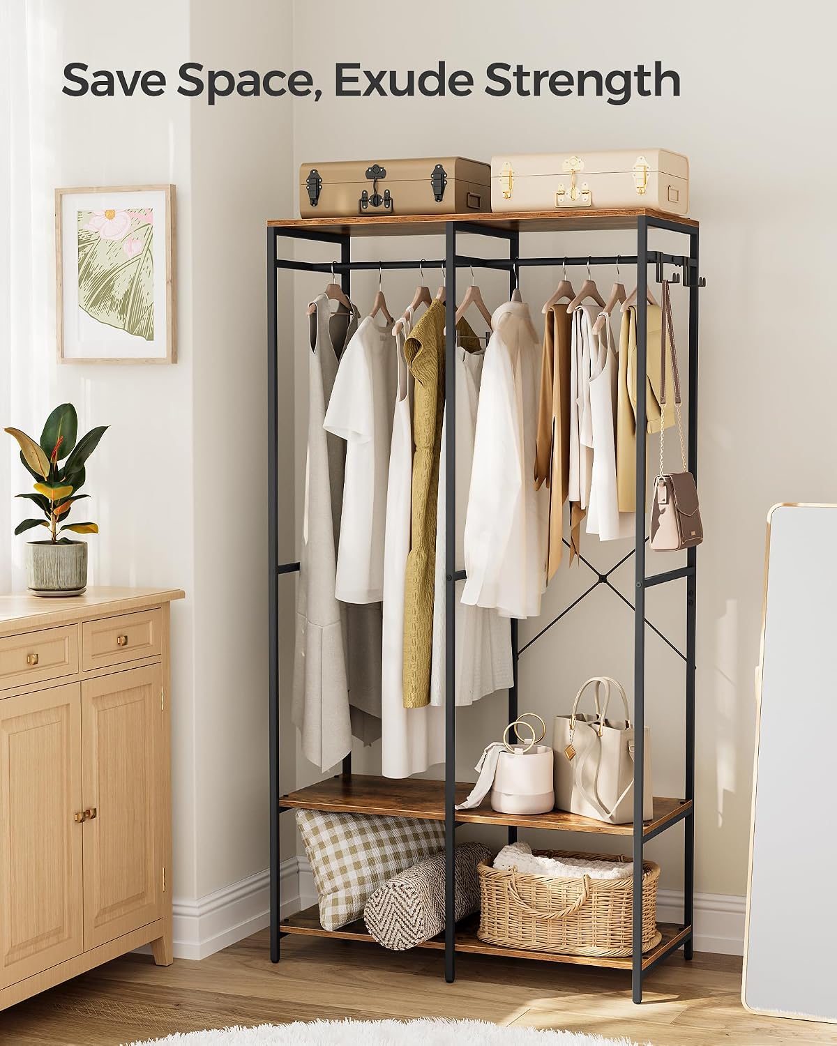 Detalle de SONGMICS BLOCHIC RGR004B01 Clothes Rail with Shelves, X-Bar Support