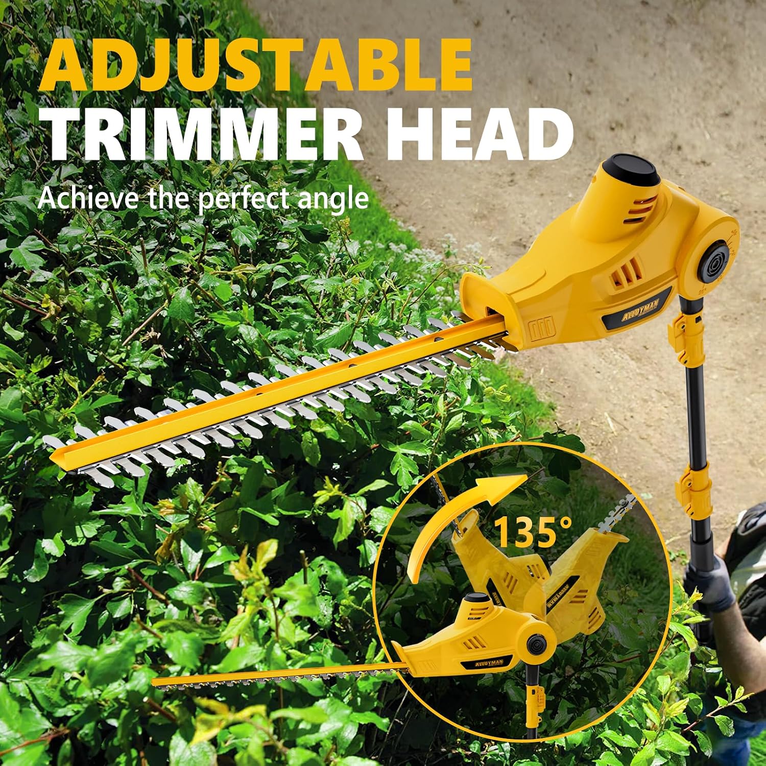 Detalle de Alloyman JND-LLJ-01 20V Cordless Pole Hedge Trimmer, 16-Inch Dual Blades