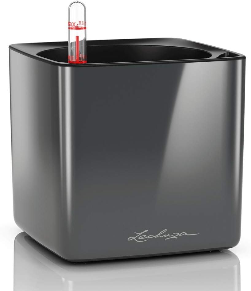 Detalle de Lechuza Cube Glossy – Pot de Fleurs d'Intérieur 14 cm, couleur Anthracite