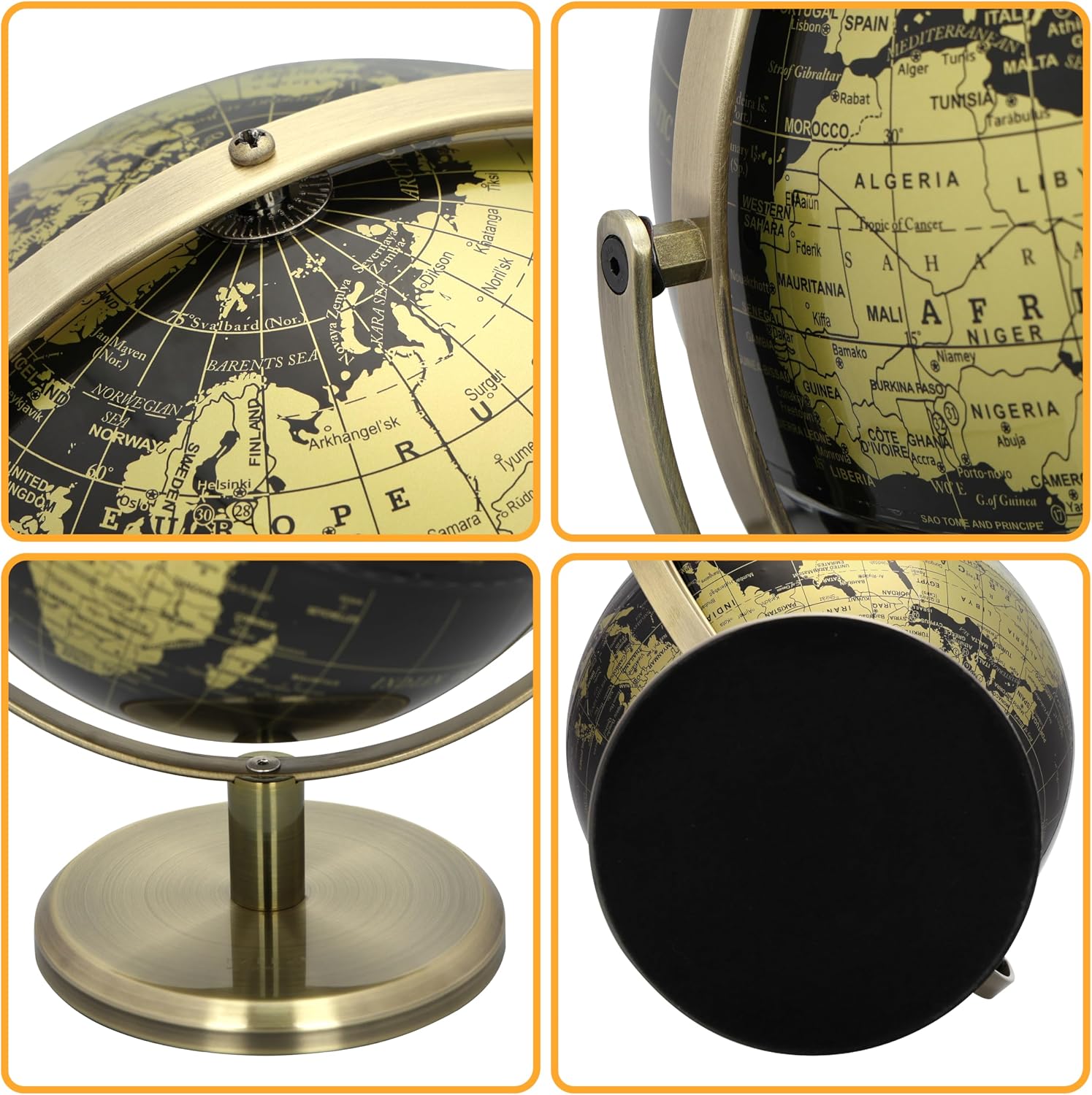 Detalle 2 de Exerz EX-GL20-360BLK-GLD 20 cm World Globe, 360° Rotating English Map