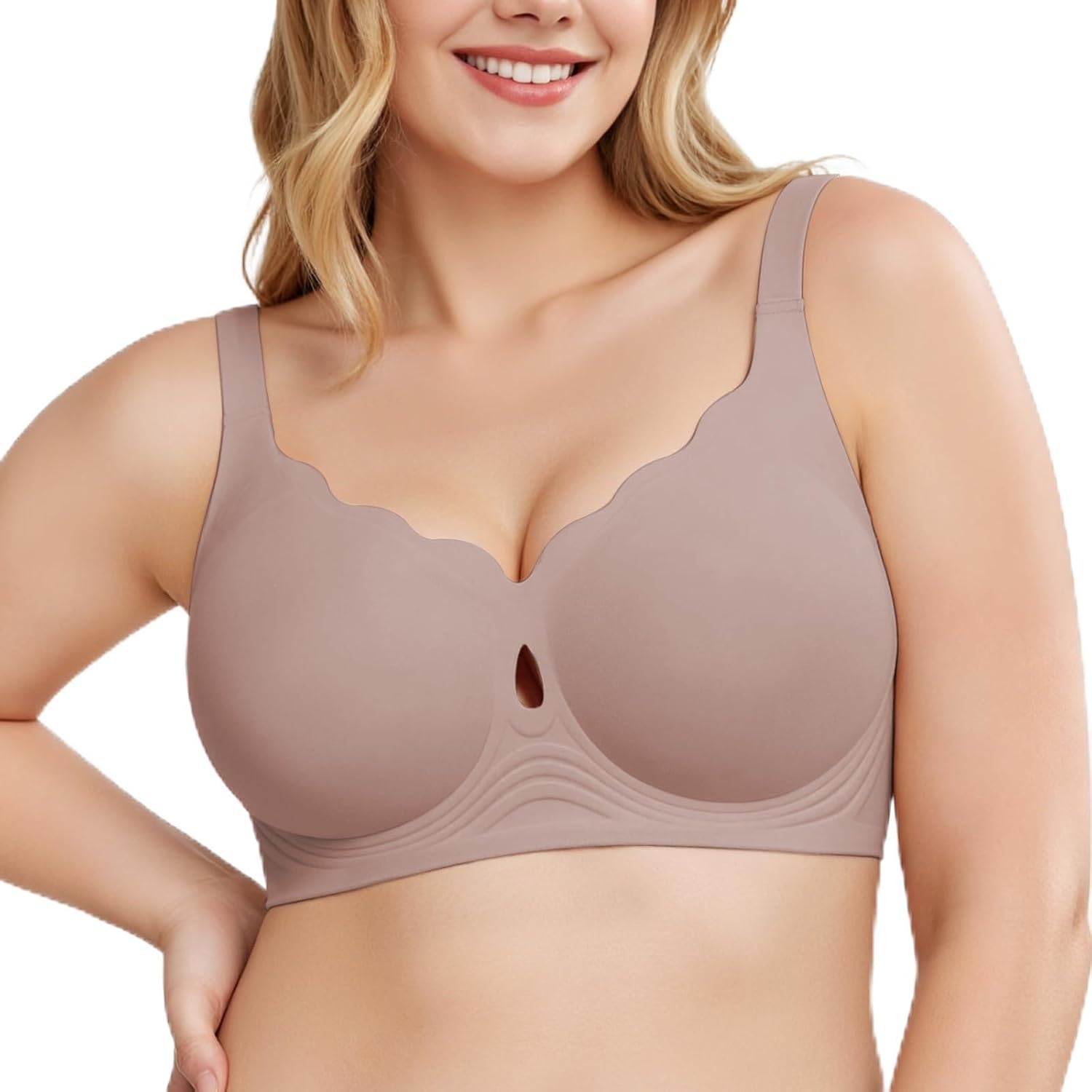 Detalle de UIMERO Jelly Wireless Bra, Seamless Wave-Neck T-Shirt Bra with Criss-Cross Back