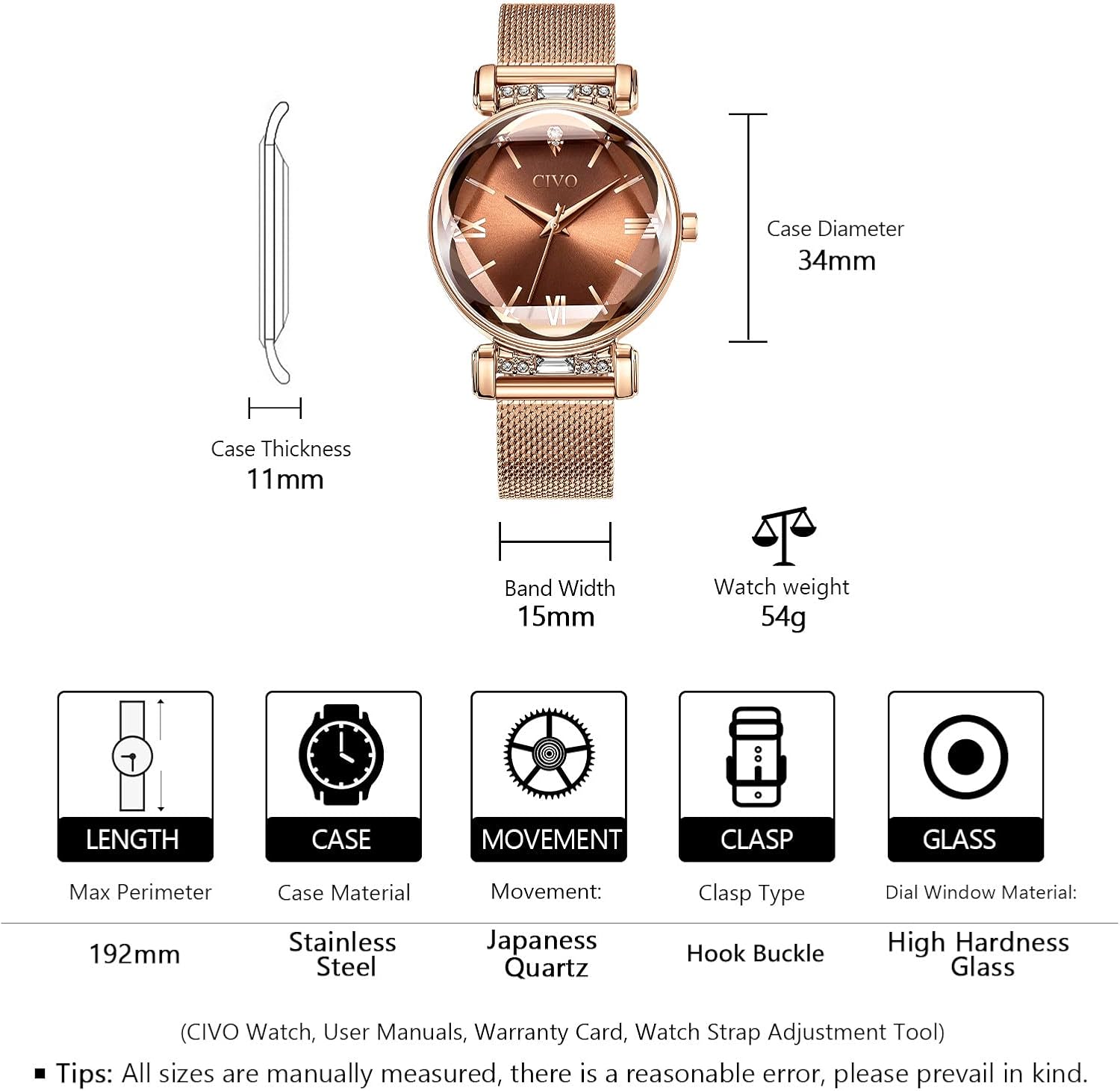 Thumbnail 6 de CIVO Orologio da donna analogico in stile stellato con cinturino a maglia e movimento al quarzo