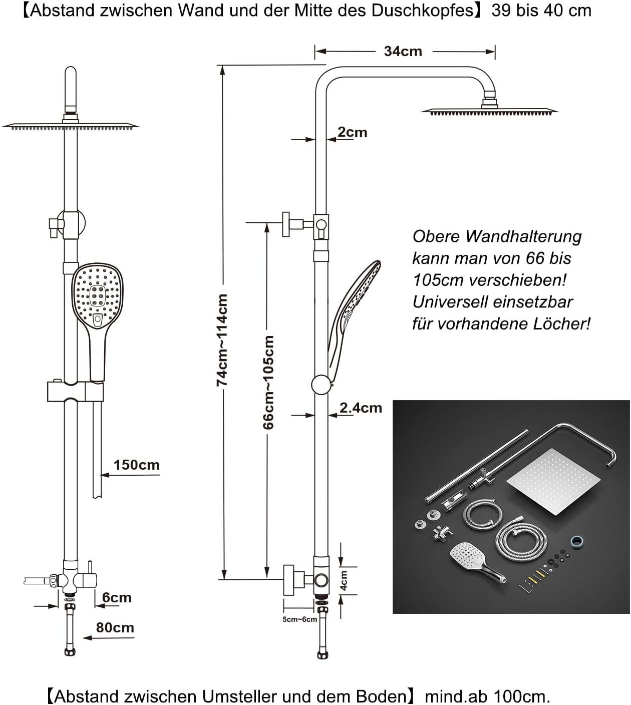 Thumbnail 5 de Edelstahl Duschset JOHO Chrom 25x25 cm