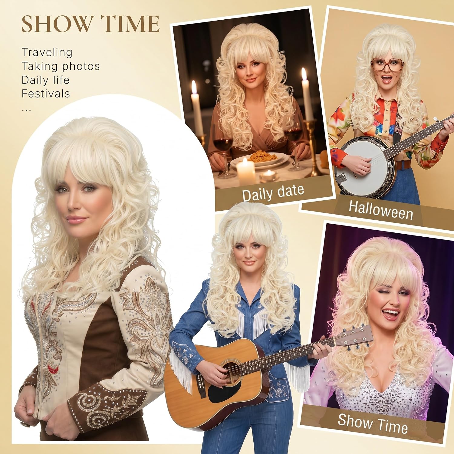 Thumbnail 6 de PUREHAIR Long Blonde Curly Costume Wig with Bangs, 24-Inch Wavy Hair