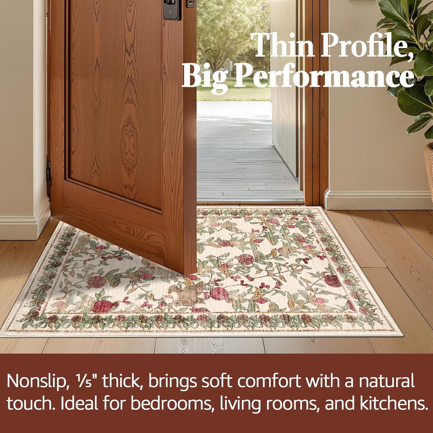 Thumbnail 5 de jinchan JINCHAN RUGS 3' x 5' Floral Washable Area Rug, Red/Green