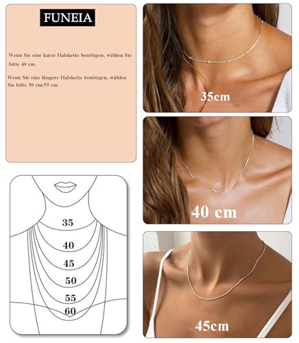 Detalle de FUNÉIA - Cadena de plata de ley 925 para mujer ajustable (40–60 cm), plateada con rodio