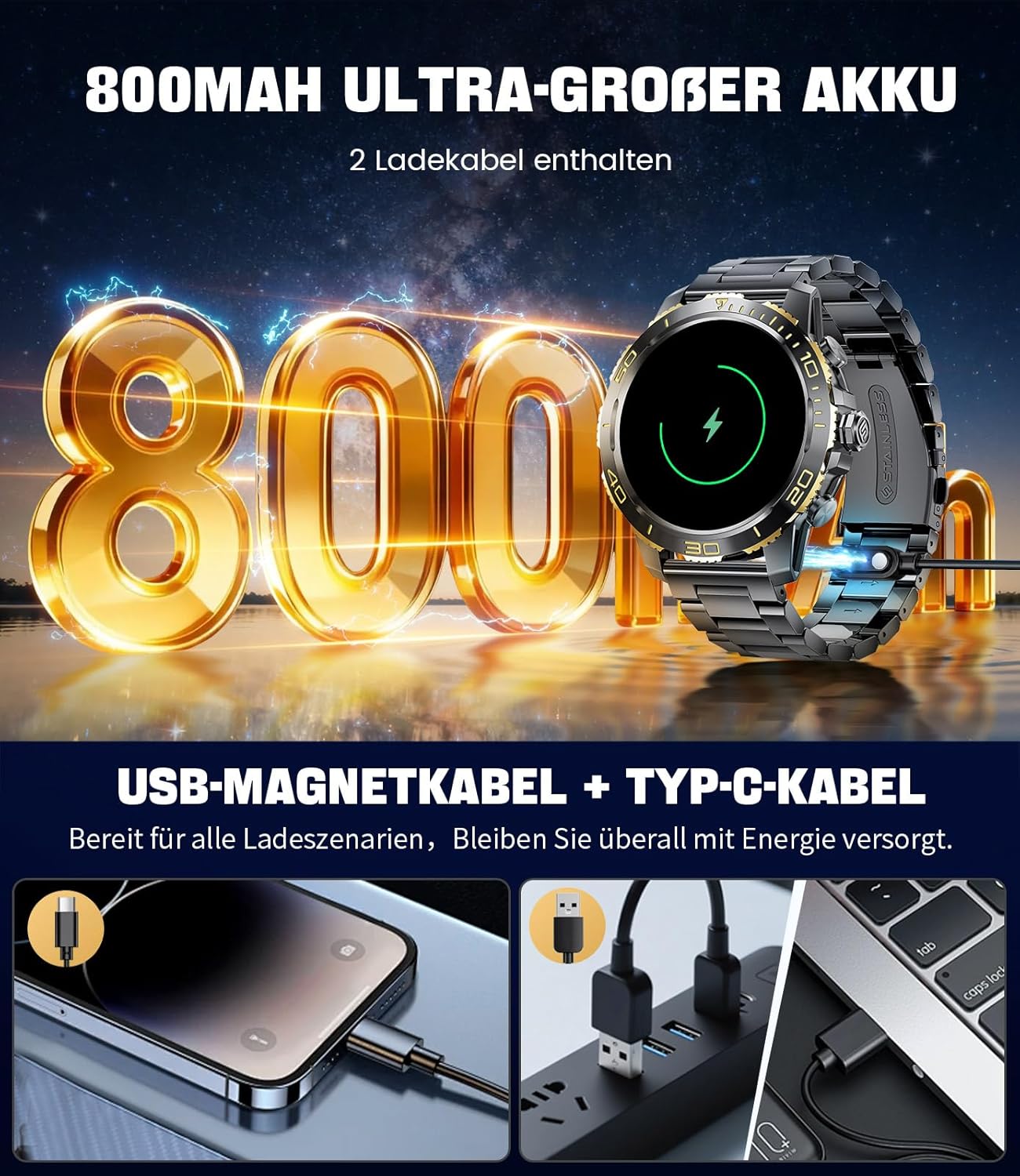 Detalle de CHOOSETIME Montre connectée homme 1,43" AMOLED 800 mAh – appels Bluetooth, sport & suivi santé (IP68)