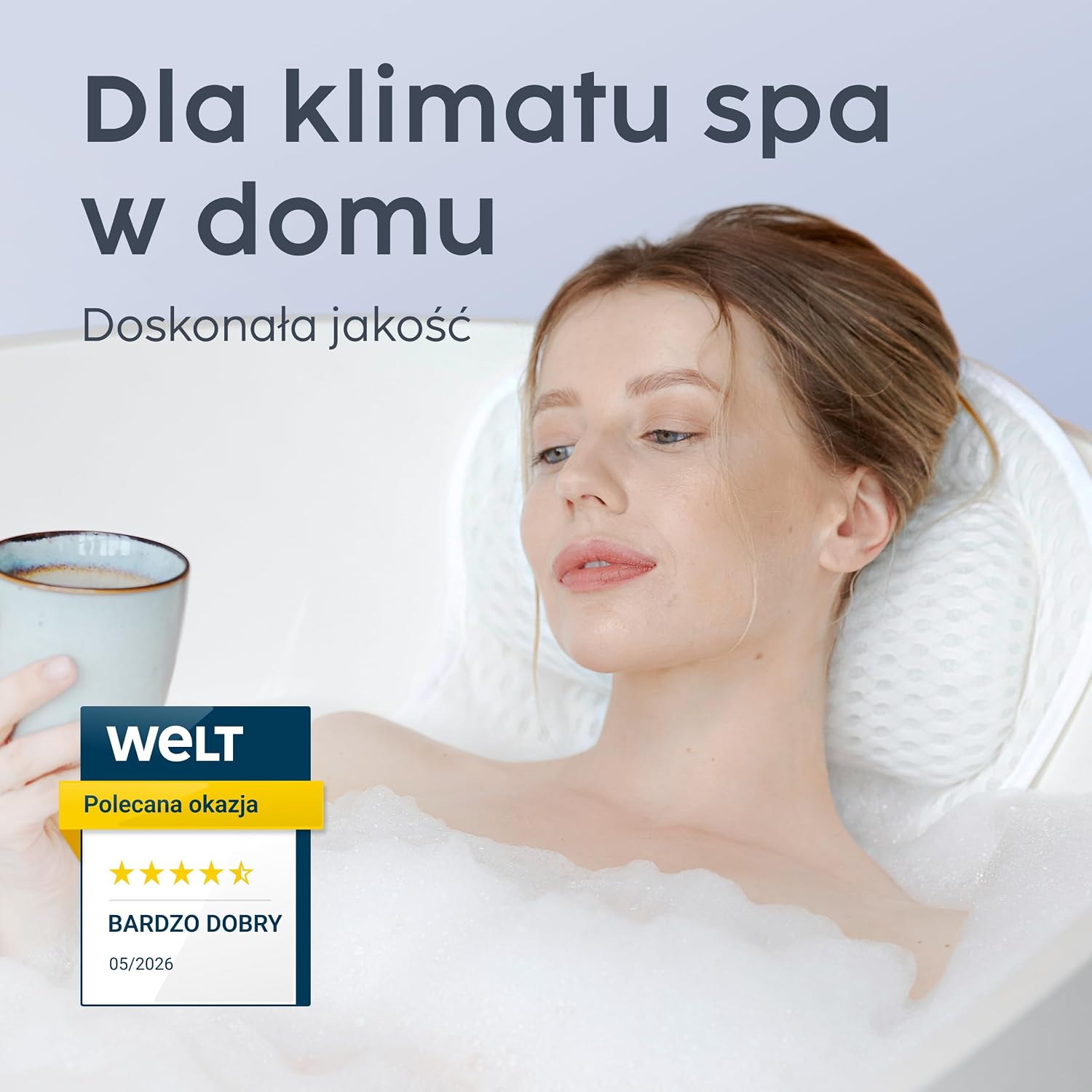 Detalle de Vesta+ BK-L-W – biała poduszka do wanny XXL, 6 przyssawek, siatka 3D