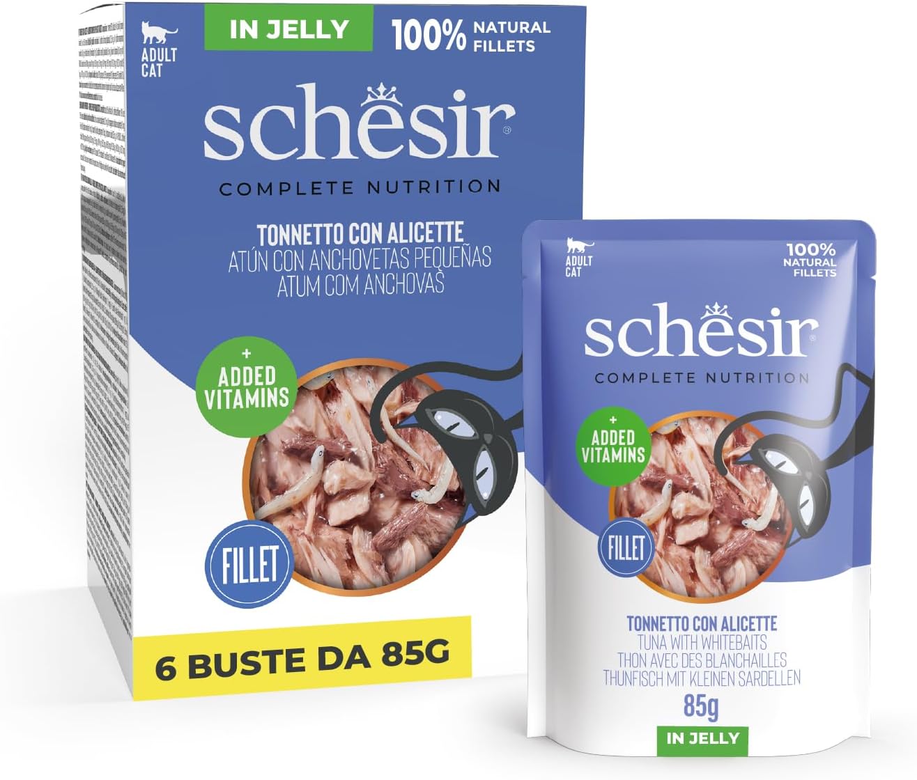 Detalle de Schesir Thon avec doré en gelée – Nourriture humide pour chats, 6 x 85 g