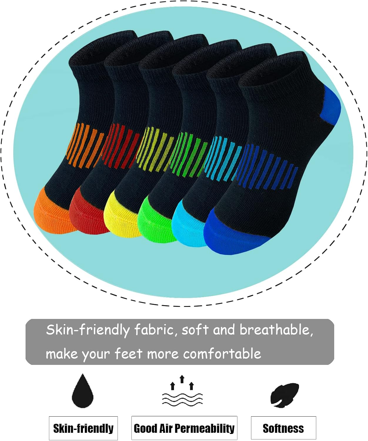 Detalle de JAMEGIO Kids' Low-Cut Socks (18 Pairs) with Arch Support, Multi-Color Pack