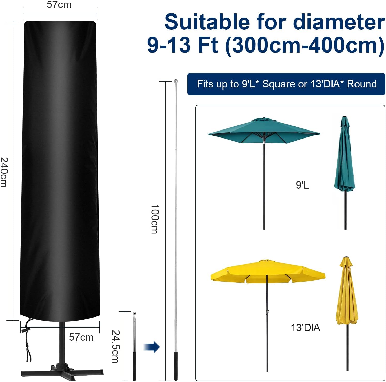 Thumbnail 1 de AiQInu Copri ombrellone impermeabile Ø 3–4 m, 240×57 cm ☂