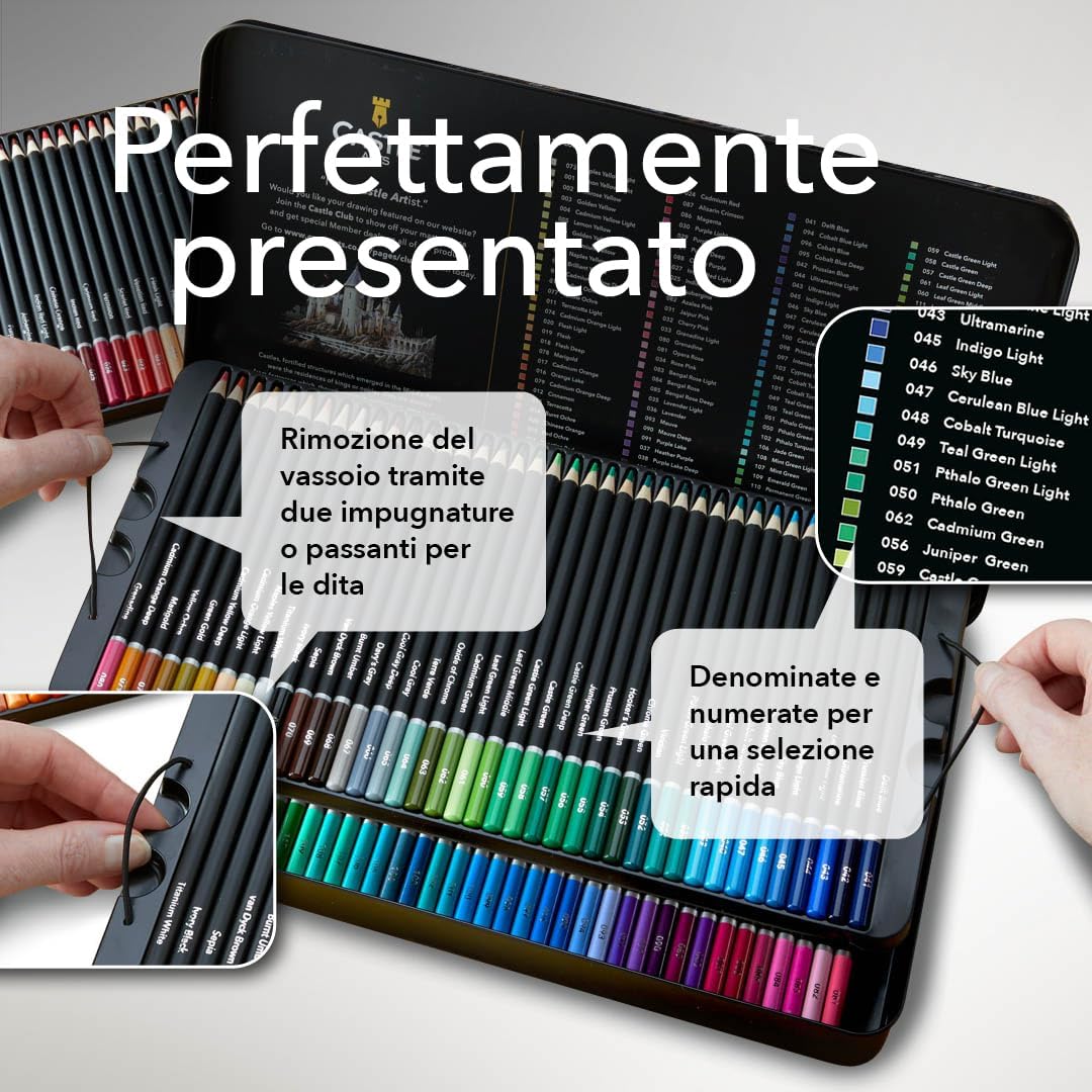 Detalle de Castle Art Supplies Set di 120 Matite Colorate – confezione in metallo per artisti e coloristi