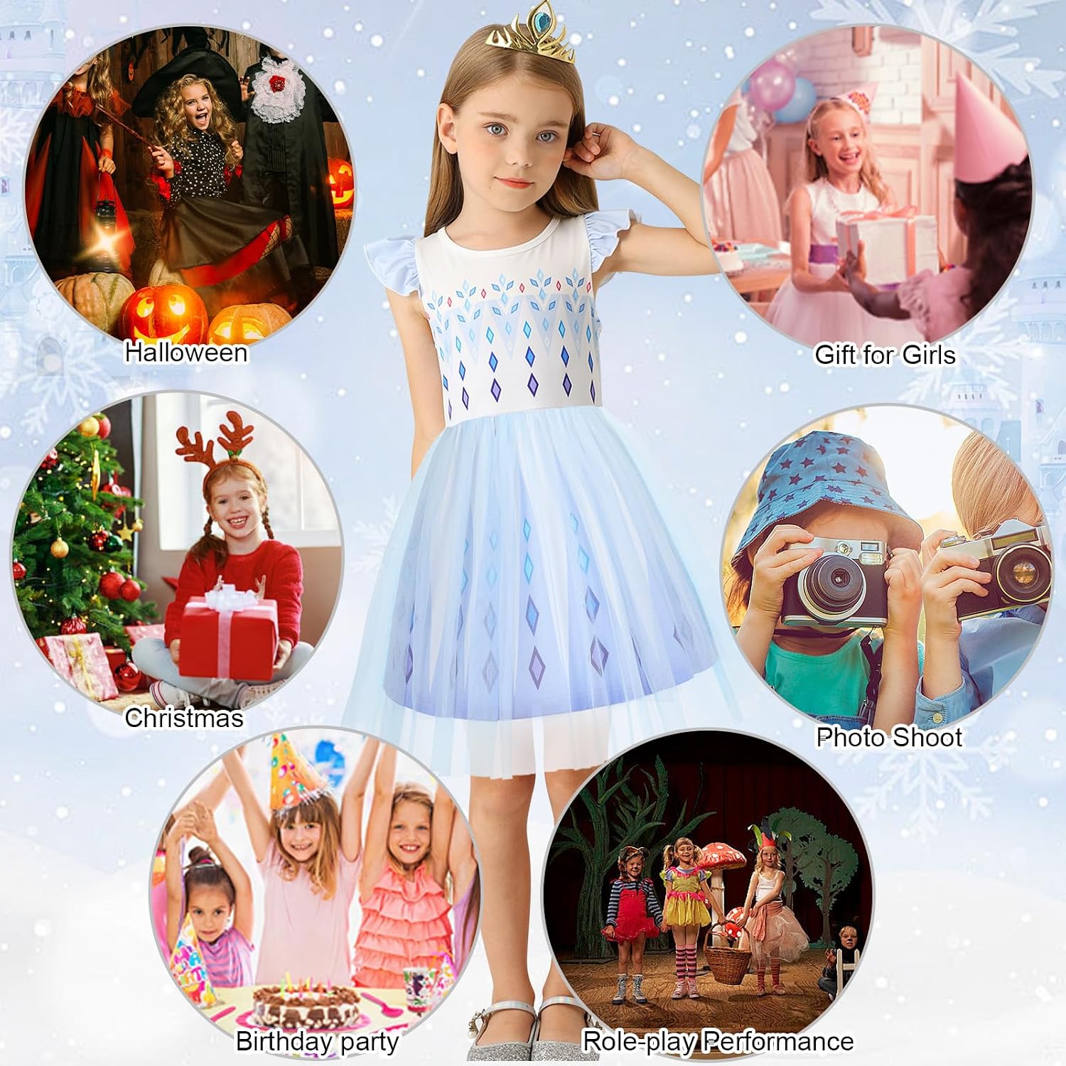 Detalle de HenzWorld Princess A-line Tulle Dress for Girls, Flutter Sleeves