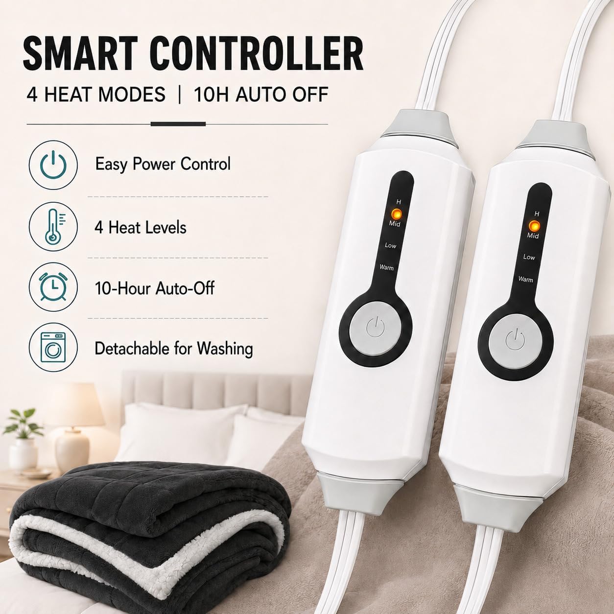 Detalle 1 de Ladung WDJ-EBA-BL-KS Electric Heated Blanket, King 90 x 100 in, 4 Settings