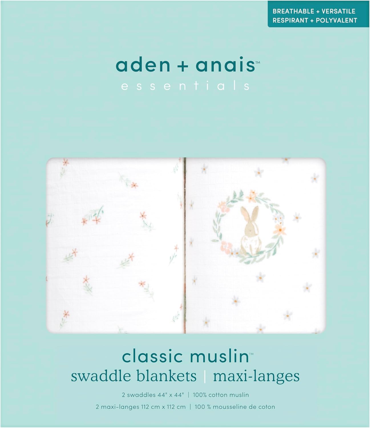 Detalle de aden + anais essentials SWADAEESWC20029 おくるみ 2枚セット 112×112cm モスリンコットン