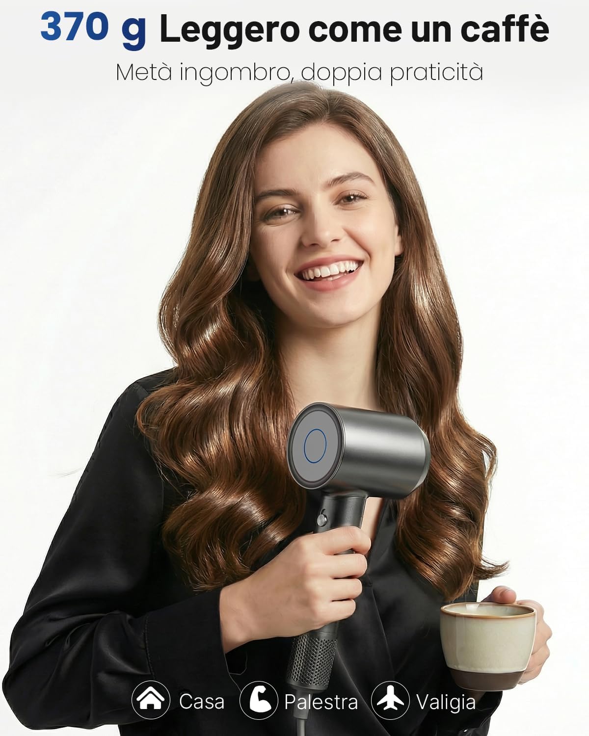 Detalle de Bannilu Phon Capelli Professionale – Asciugacapelli ionico ultraleggero, 160.000 RPM, 370 g