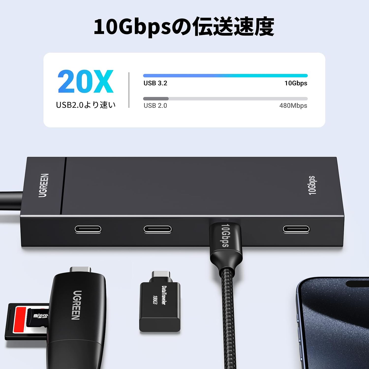 Thumbnail 1 de UGREEN 4ポートUSB-Cハブ USB 3.2 Gen 2対応、最大10Gbpsデータ転送・アルミシェル