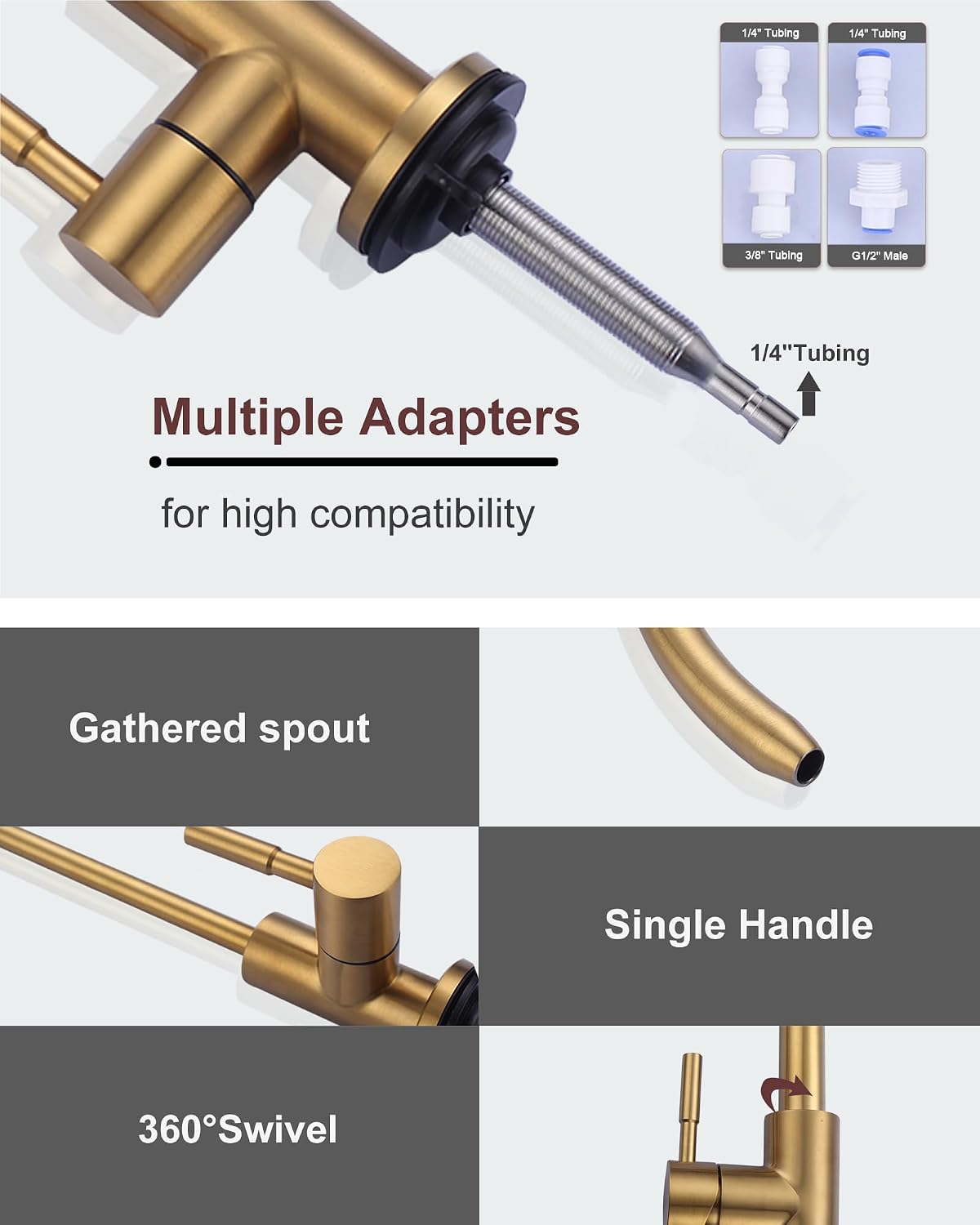 Detalle de WOWOW 2310301G-L Kitchen Faucet Combo, Brushed Gold, Pull-Down Sprayer