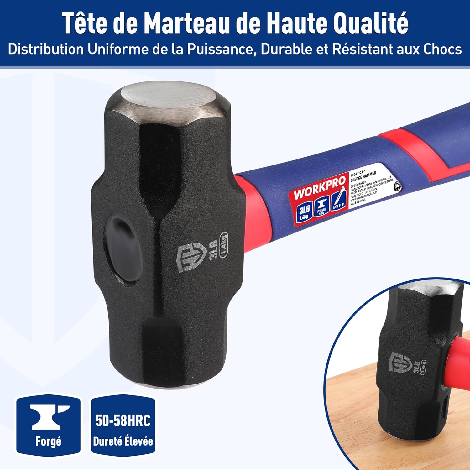 Detalle 2 de Marteau massette 1,68 kg avec manche fibre de verre
