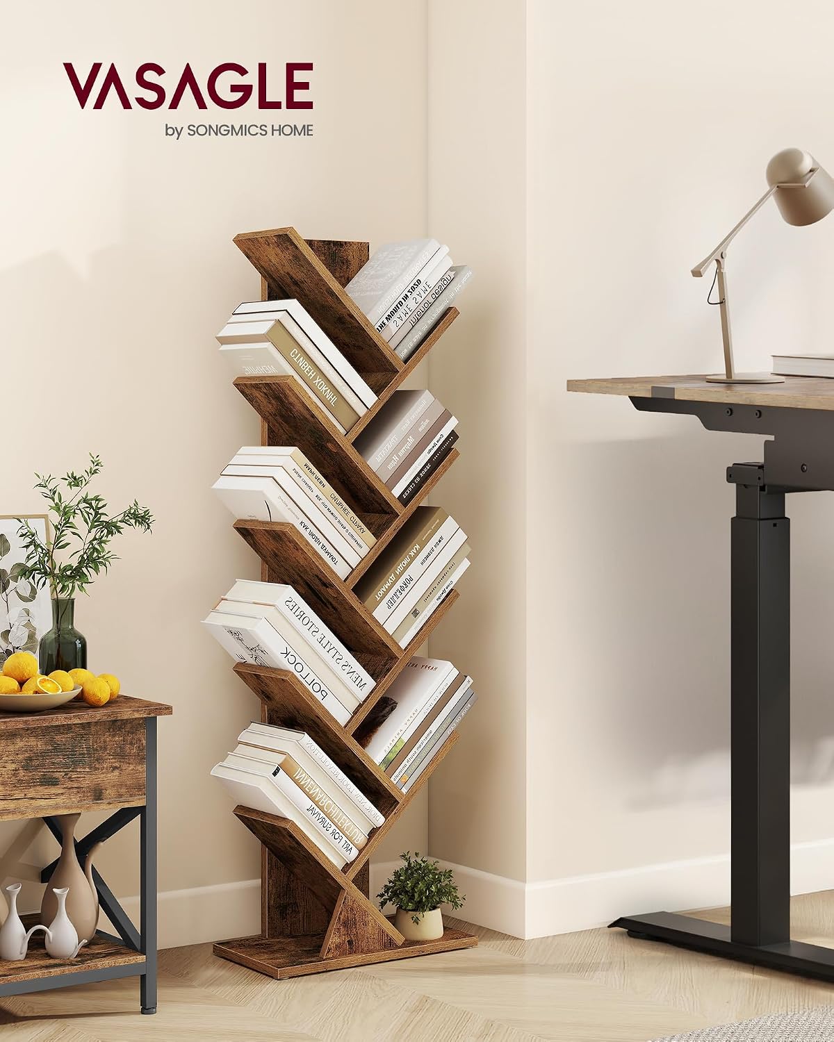 Detalle 2 de VASAGLE CUSTOS LBC609KD01 libreria autoportante ad albero, marrone vintage, 20 x 38 x 115,2 cm