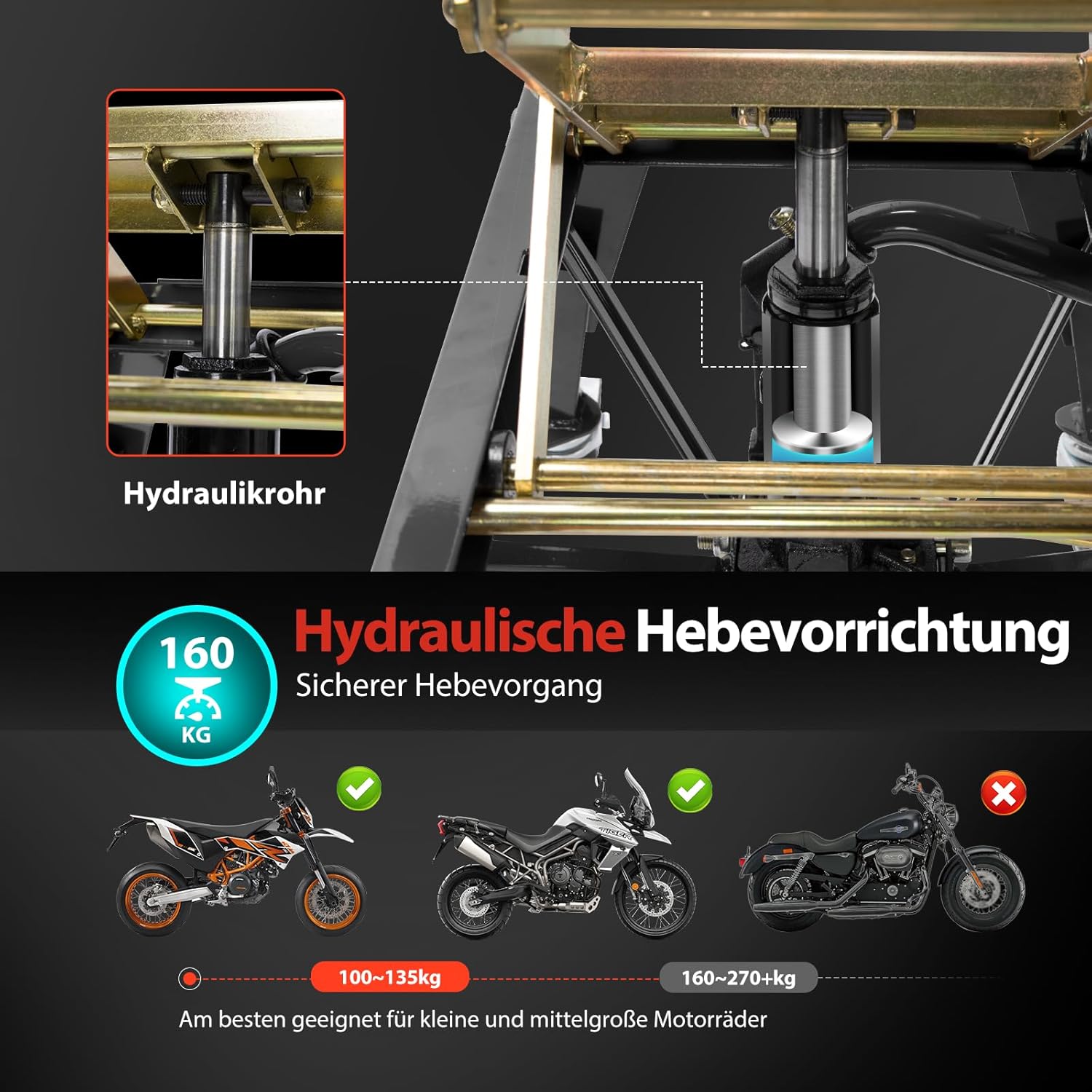 Thumbnail 5 de VIVOHOME Hydraulischer Motorrad-Wagenheber – kompakt, tragbar und sicher bis 160 kg