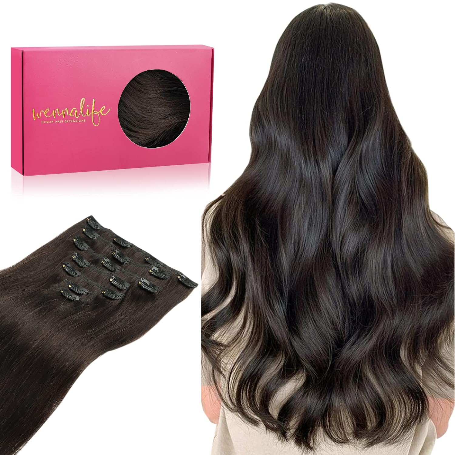 Detalle de Wennalife Clip-in Echthaar Extensions dunkelbraun (7 Clips) – 40 cm