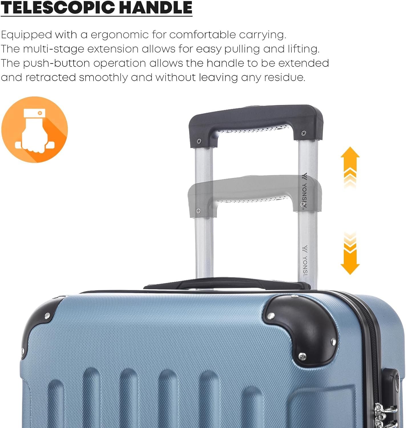 Detalle de YONSLY Koffer Suitcase L Grau Blau – Hartschalen-Trolley mit 4 Rollen, 360°, Zahlenschloss