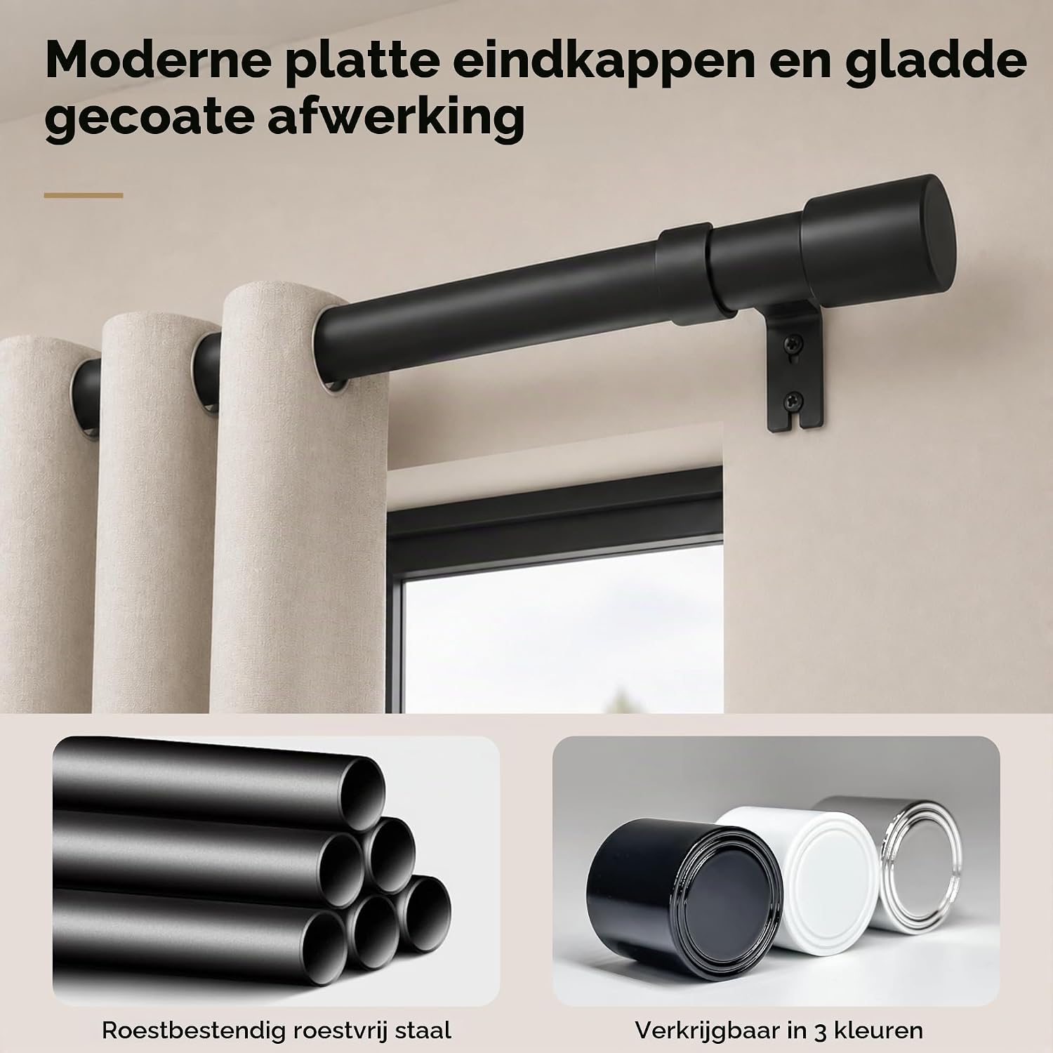 Detalle de Venwemong NO2-8084-11 gordijnroede 180-270 cm, wit staal, 25 mm