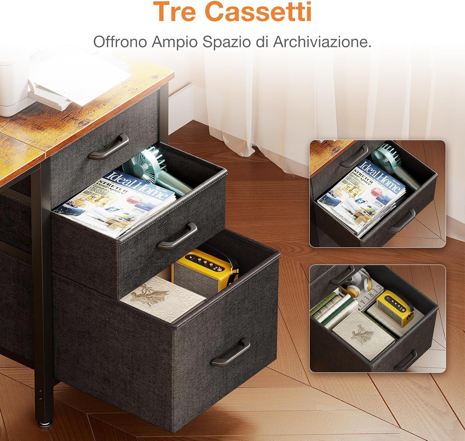 Thumbnail 6 de Coleshome Scrivania con 3 Cassetti in Tessuto, 120x48cm – Scrivania salvaspazio reversibile per ufficio domestico
