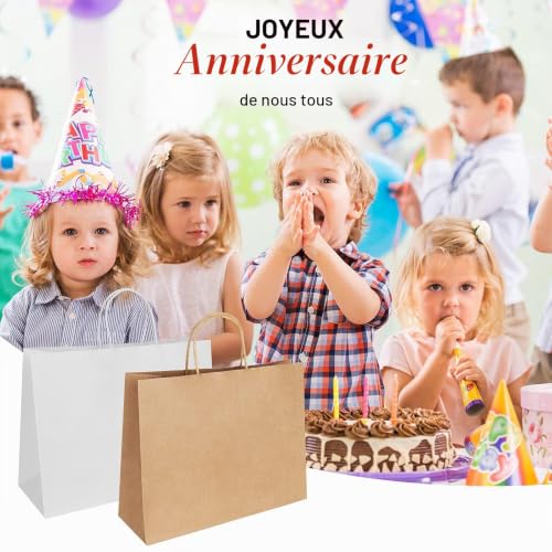 Thumbnail 3 de Crisgus 100 Sacs-Cadeaux Kraft Marron avec Poignées 18x10x25 cm – Lot 100