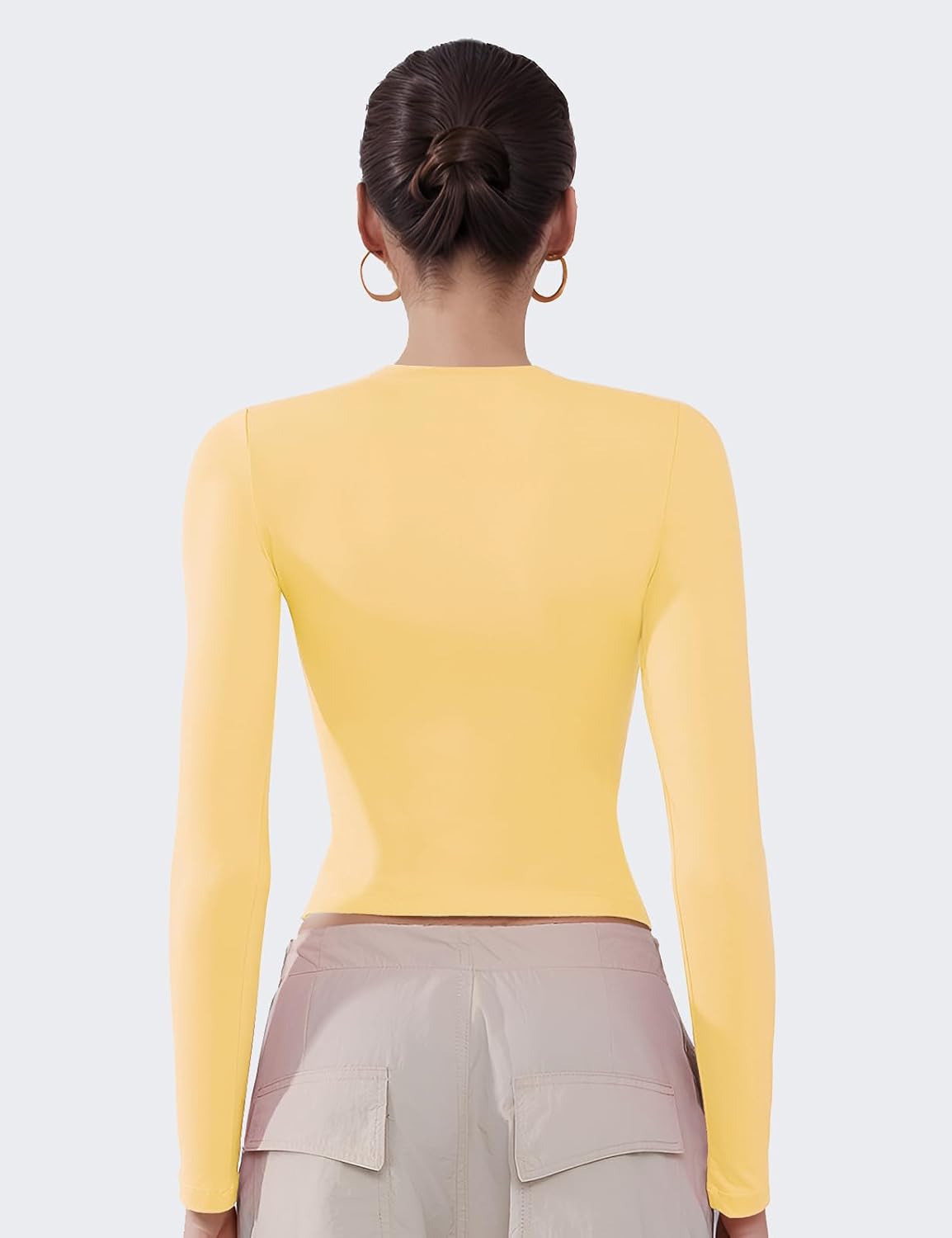 Detalle 2 de ARCFEETORY Women's Long-Sleeve Crew-Neck Top, Soft Stretchy Slim Fit