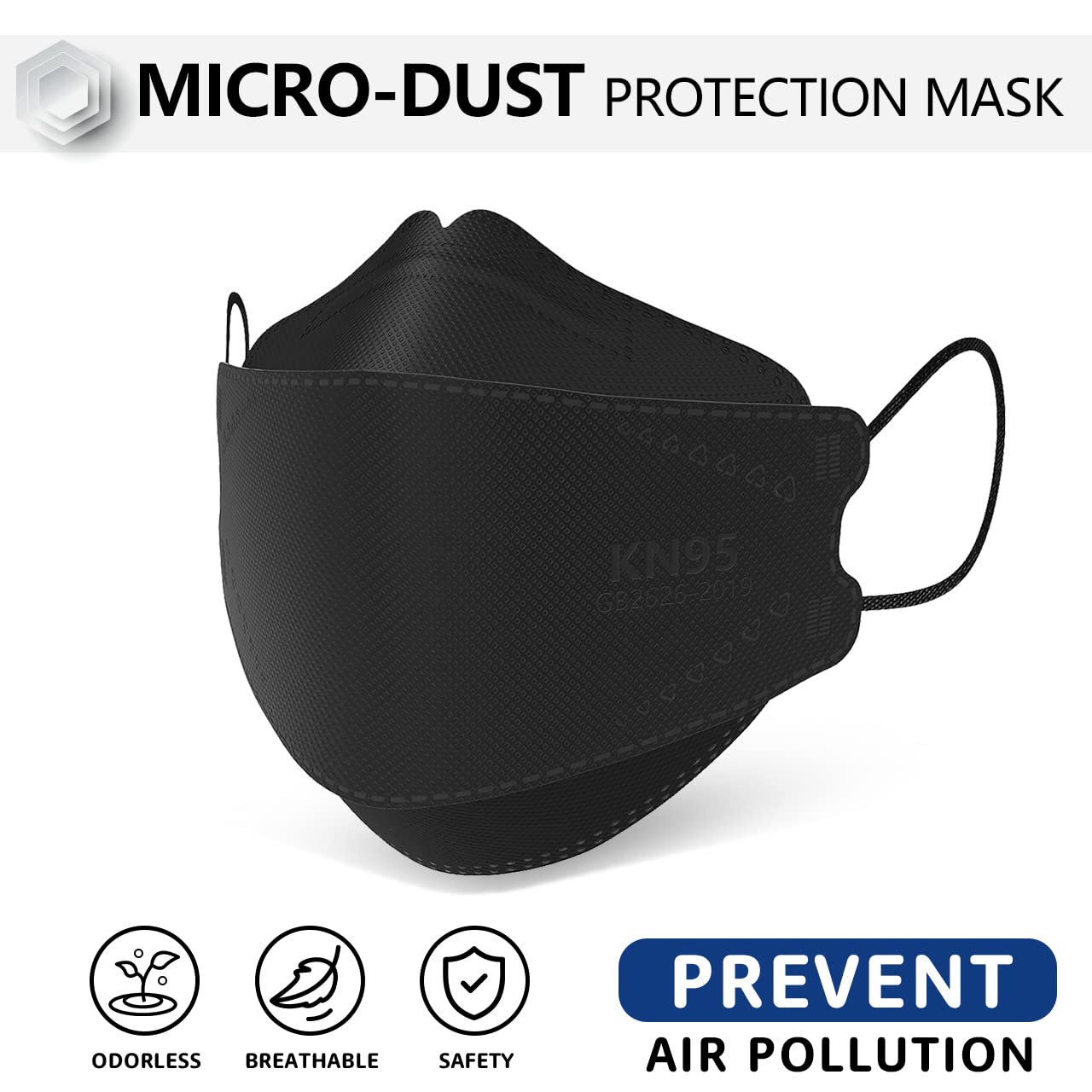 Detalle 2 de LEVENIS KN95 Face Masks, Black Disposable 100-Pack with Lightweight 3D Design