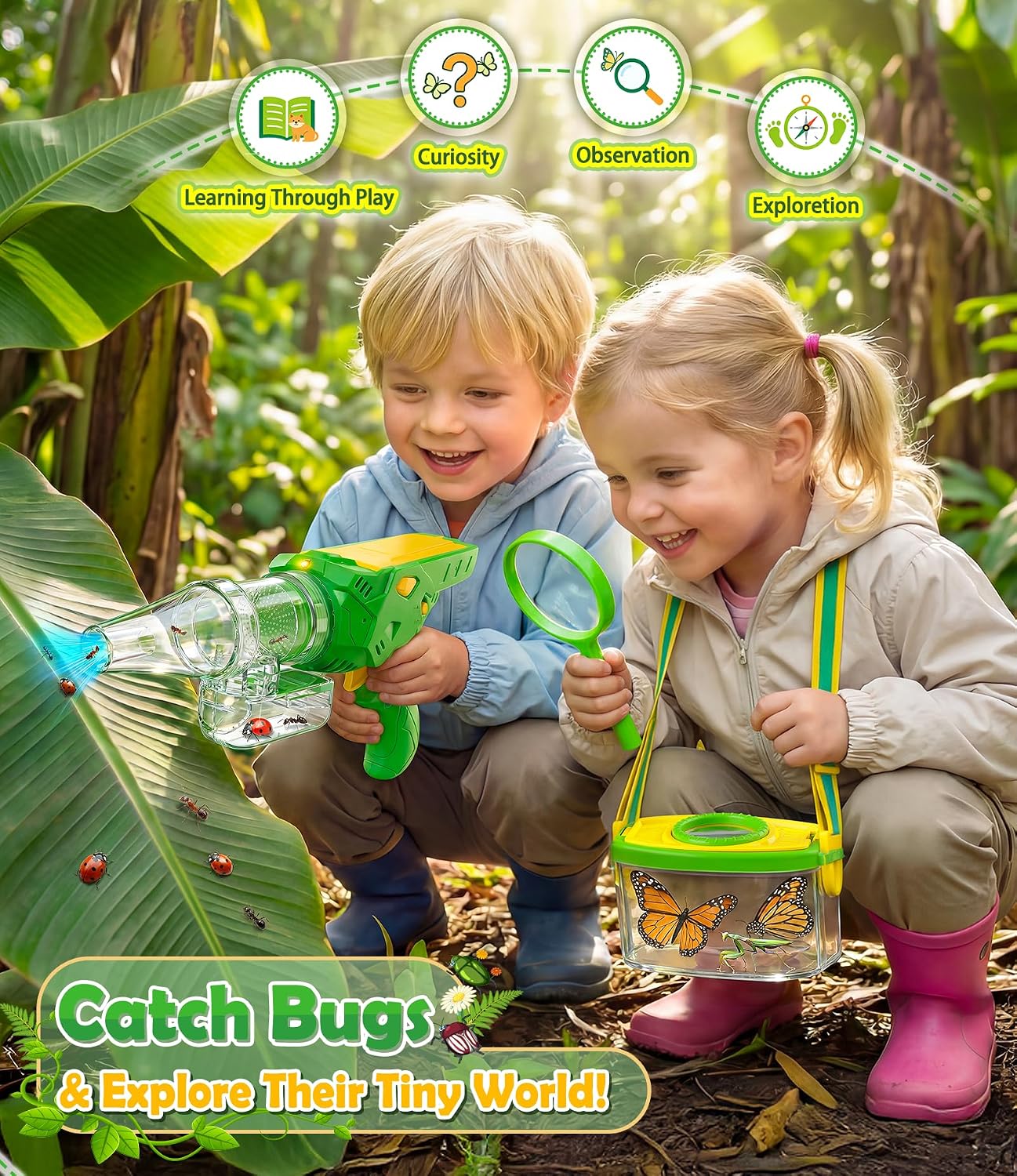 Thumbnail 1 de SOLIEHOO Bug Catcher Kit for Kids (3-12): 17W Vacuum, Magnifier Box, Net, Tweezers & LED Light