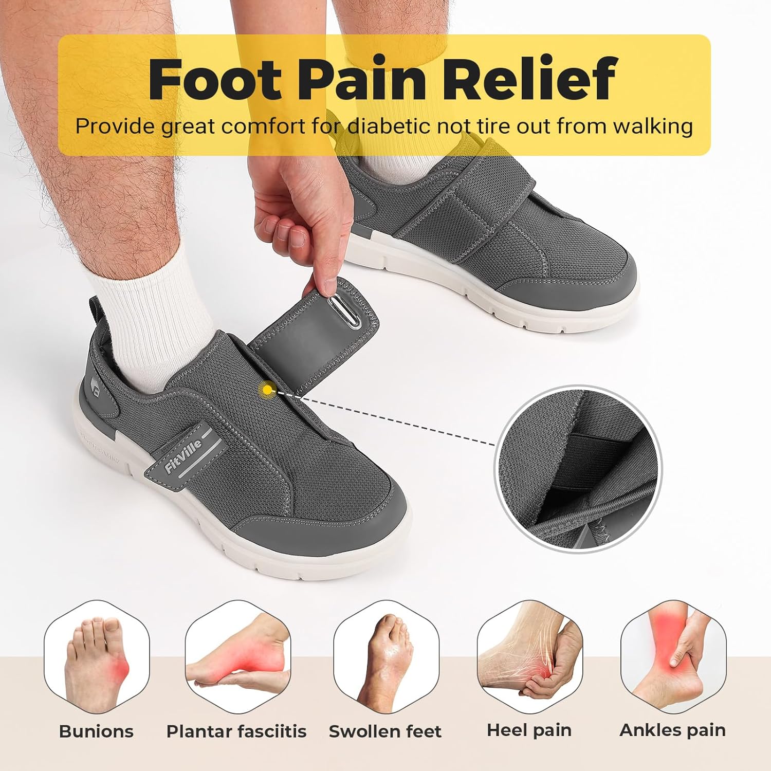 Thumbnail 4 de FitVille Chaussures Diabétiques Homme Extra Larges – Baskets de Rééducation Respirantes