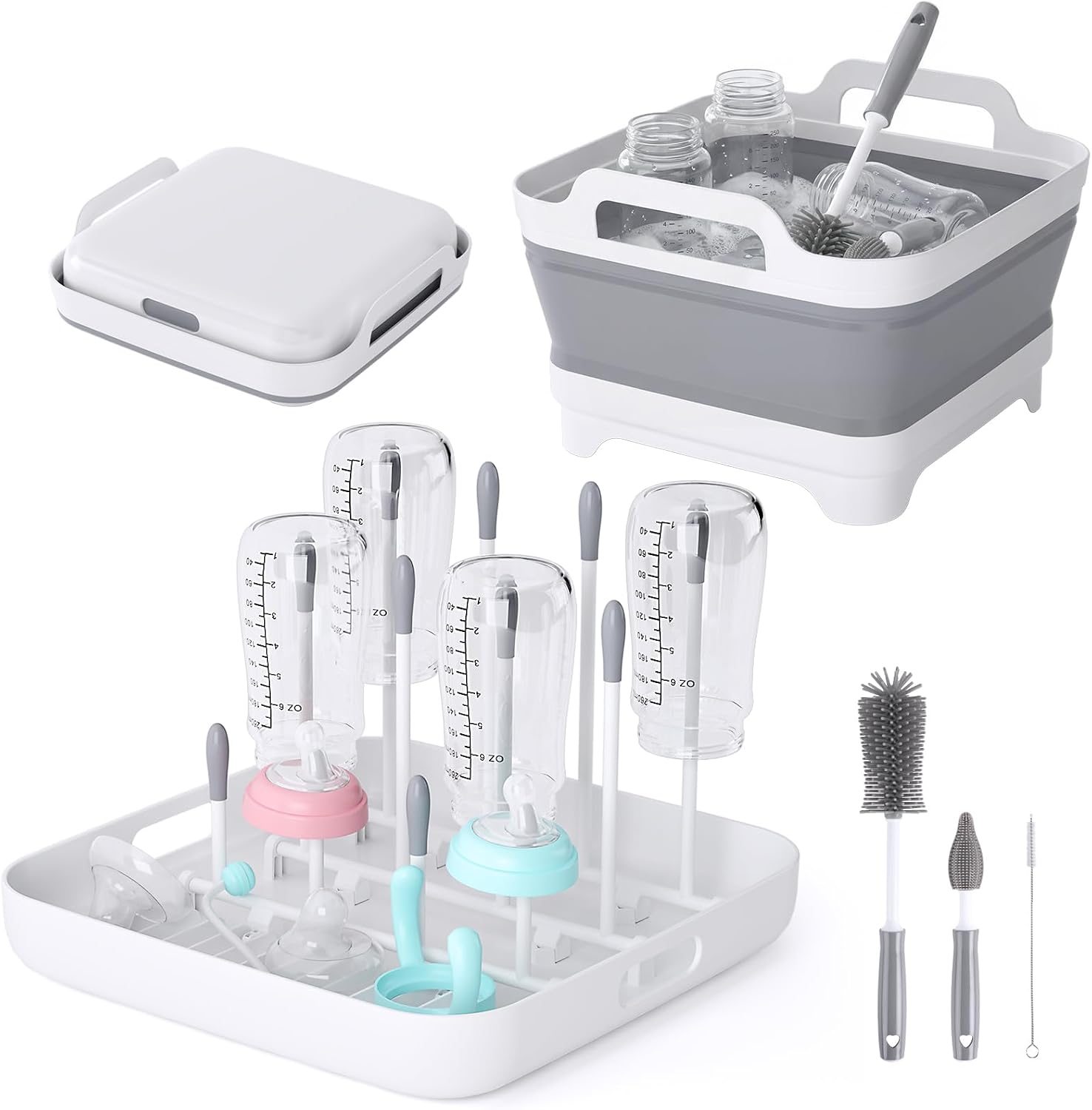 Detalle de Volnamal Collapsible Baby Bottle Wash Basin with Drain Plug and Drying Rack