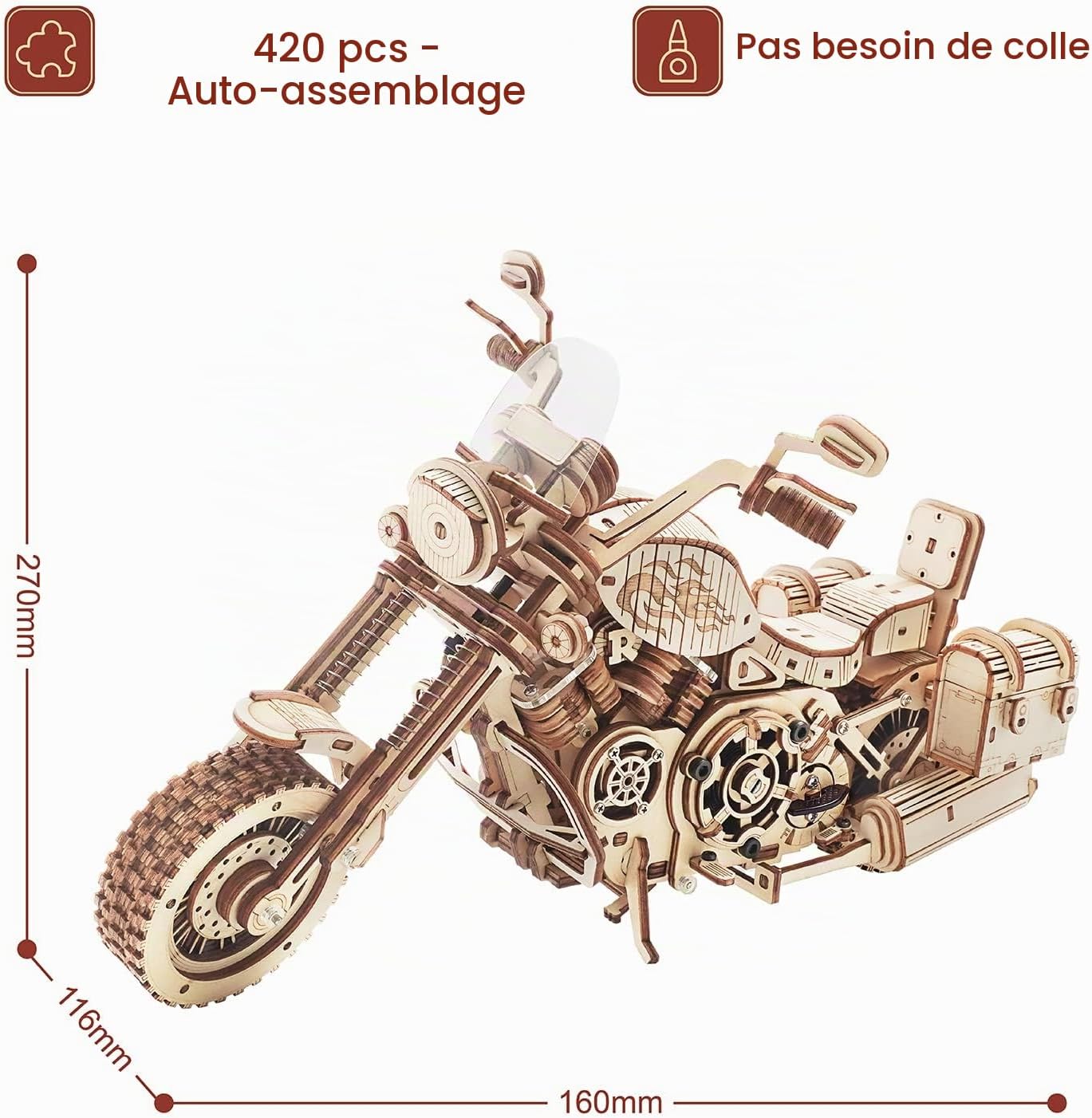 Detalle 1 de ROBOTIME 3D-houten motorpuzzel voor volwassenen, mechanisch model met 420 stukken