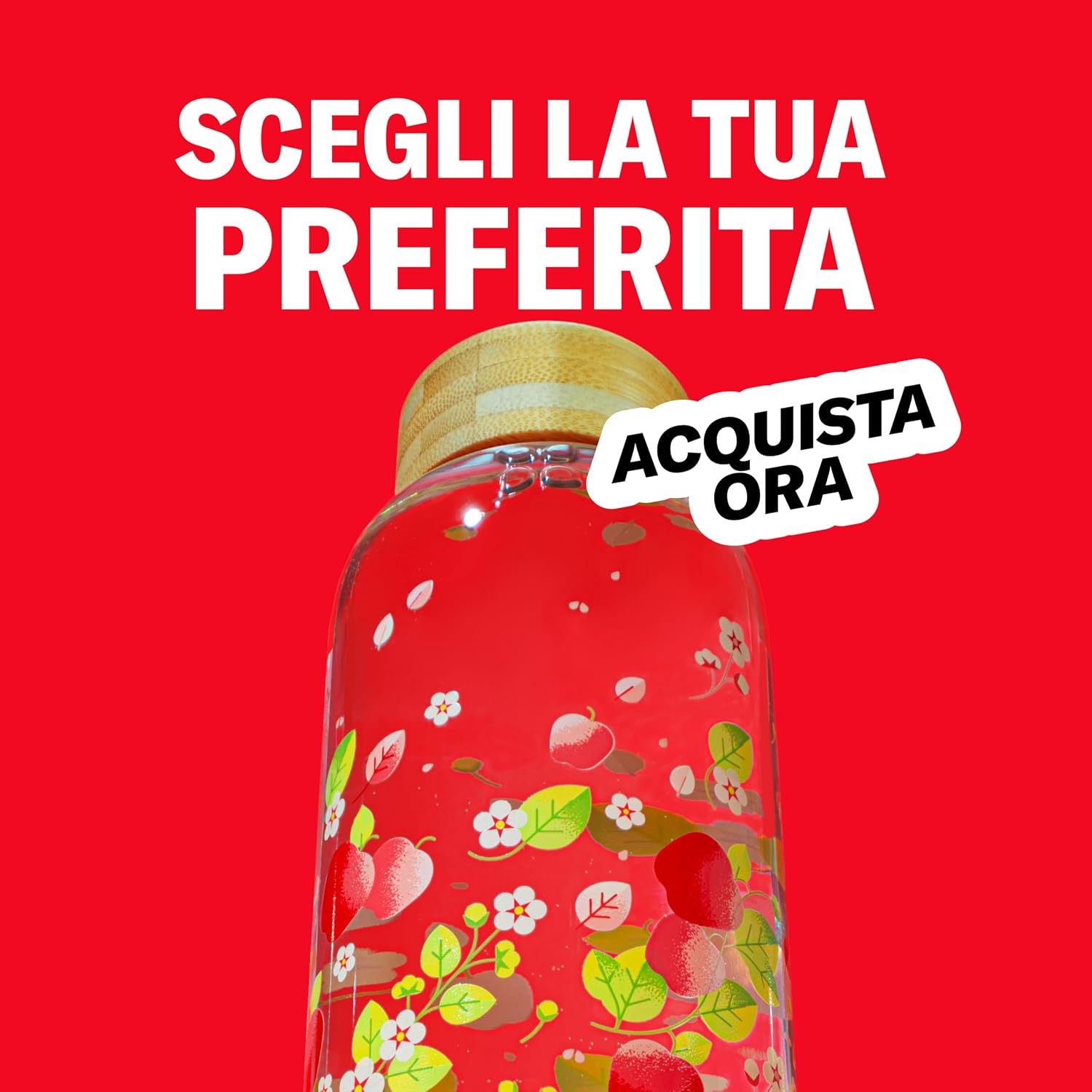 Detalle 2 de waterdrop Borraccia in Vetro 600ml – Tappo in Bambù e Custodia Neoprene, Antigoccia, Design Personalizzato