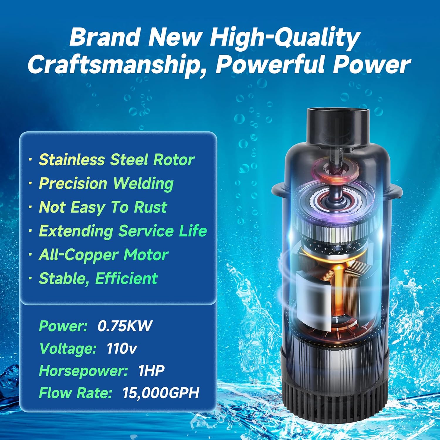 Detalle de RELIY Pond Fountain Aerator, 1HP 110V, 15000 GPH: Large Pond/Lake Floating Fountain